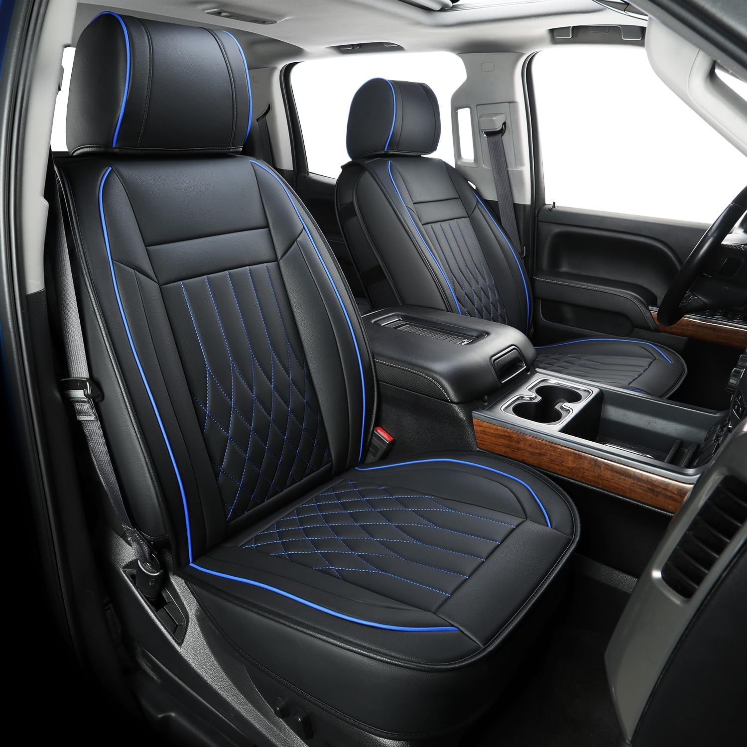LUCKYMAN CLUB Silverado Faux Leather Seat Covers, Fit for 2014-2025 Chevy Silverado GMC Sierra 1500 and 2020-2024 2500HD 3500HD Crew Cab