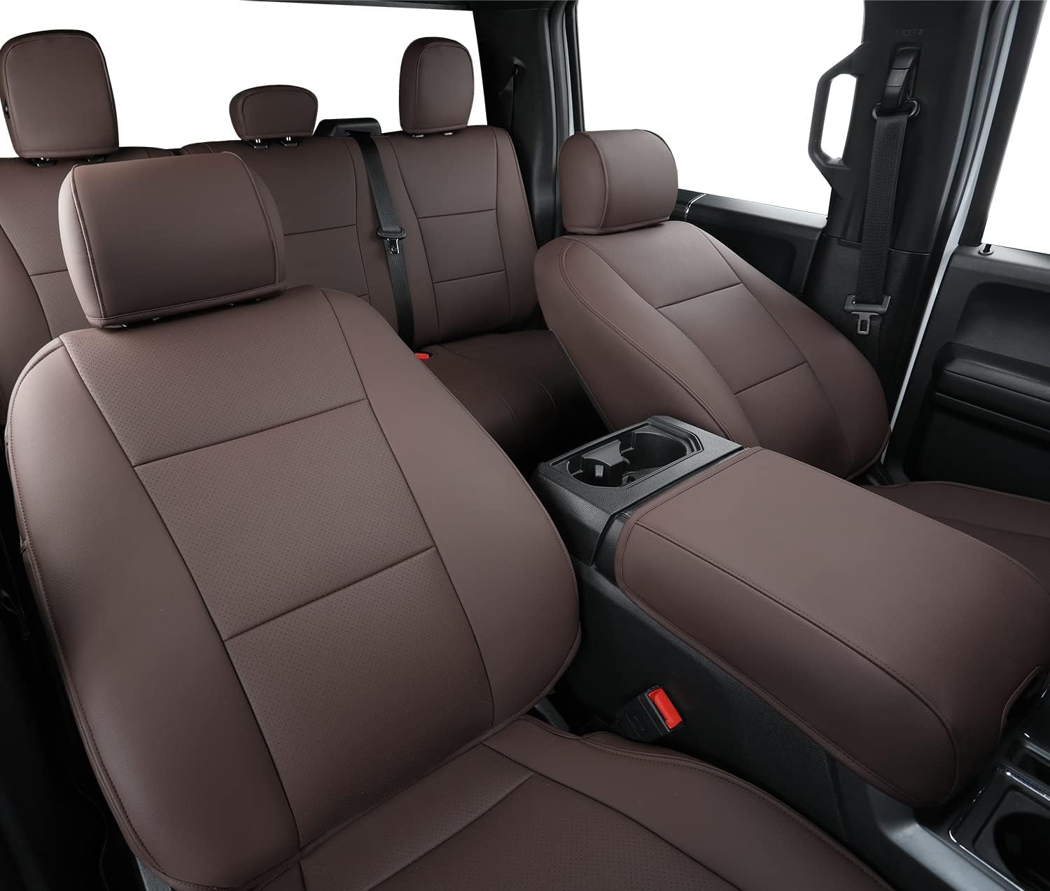 LUCKYMANCLUB F150 Faux-ledaj Sidlokoj, Propre konvenaj 2015-2024 Ford F150 SuperCrew, kaj 2017-2024 F250 F350 F450 Super Duty Crew Cab