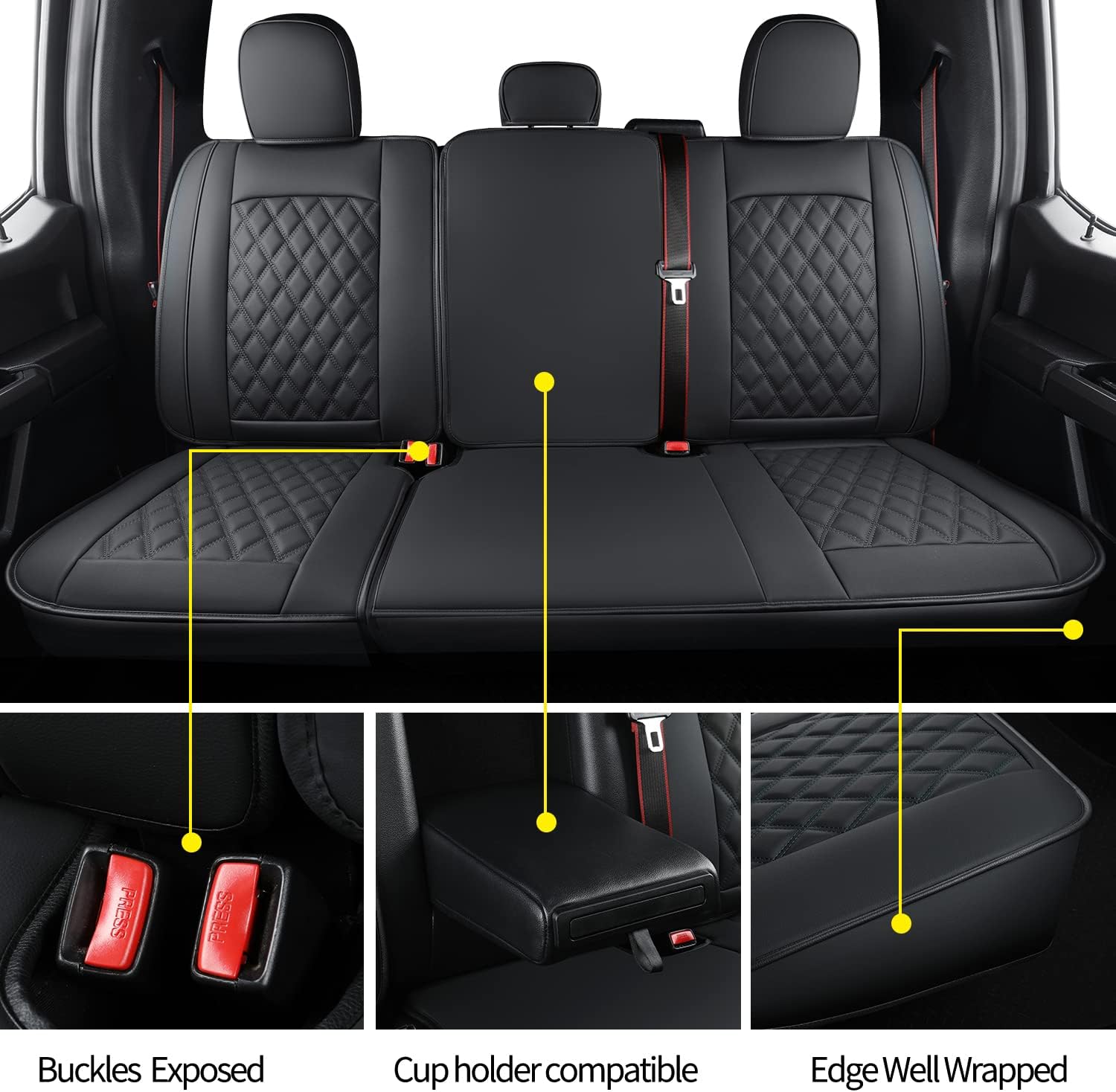 LUCKYMAN CLUB F150 Fauxledaj Sidlokoj Konvenaj por 2015-2024 F150 SuperCrew kaj 2017-2024 F250 F350 F450 Super Duty Crew Cab Pickup Trucks