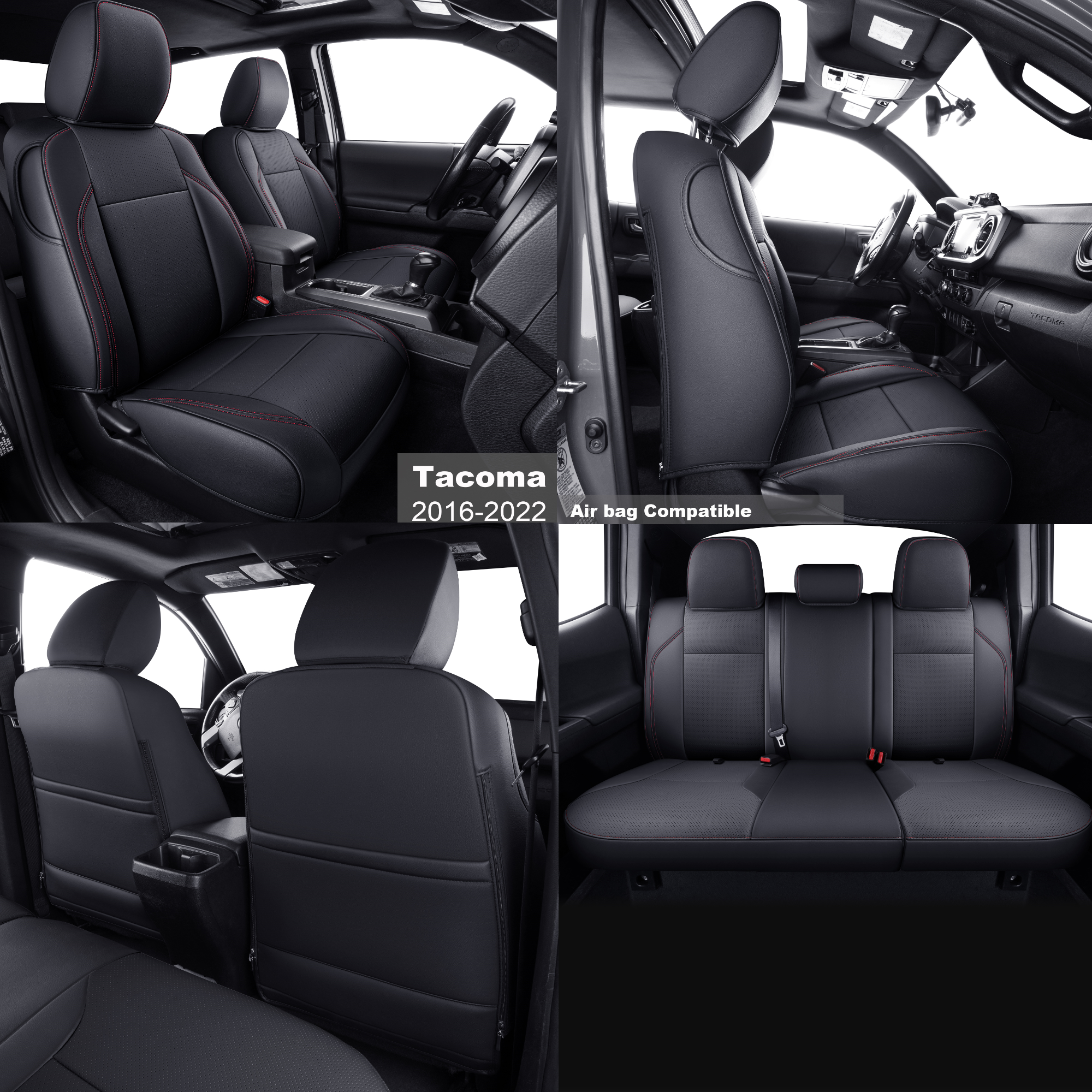 LUCKYMAN CLUB Tacoma Custom Fit Seat Covers For 2016-2025 Tacoma Crew Cab / Extended Cab SR SR5 TRD Sport TRD Off-Road TRD PRO Limited with Faux Leather