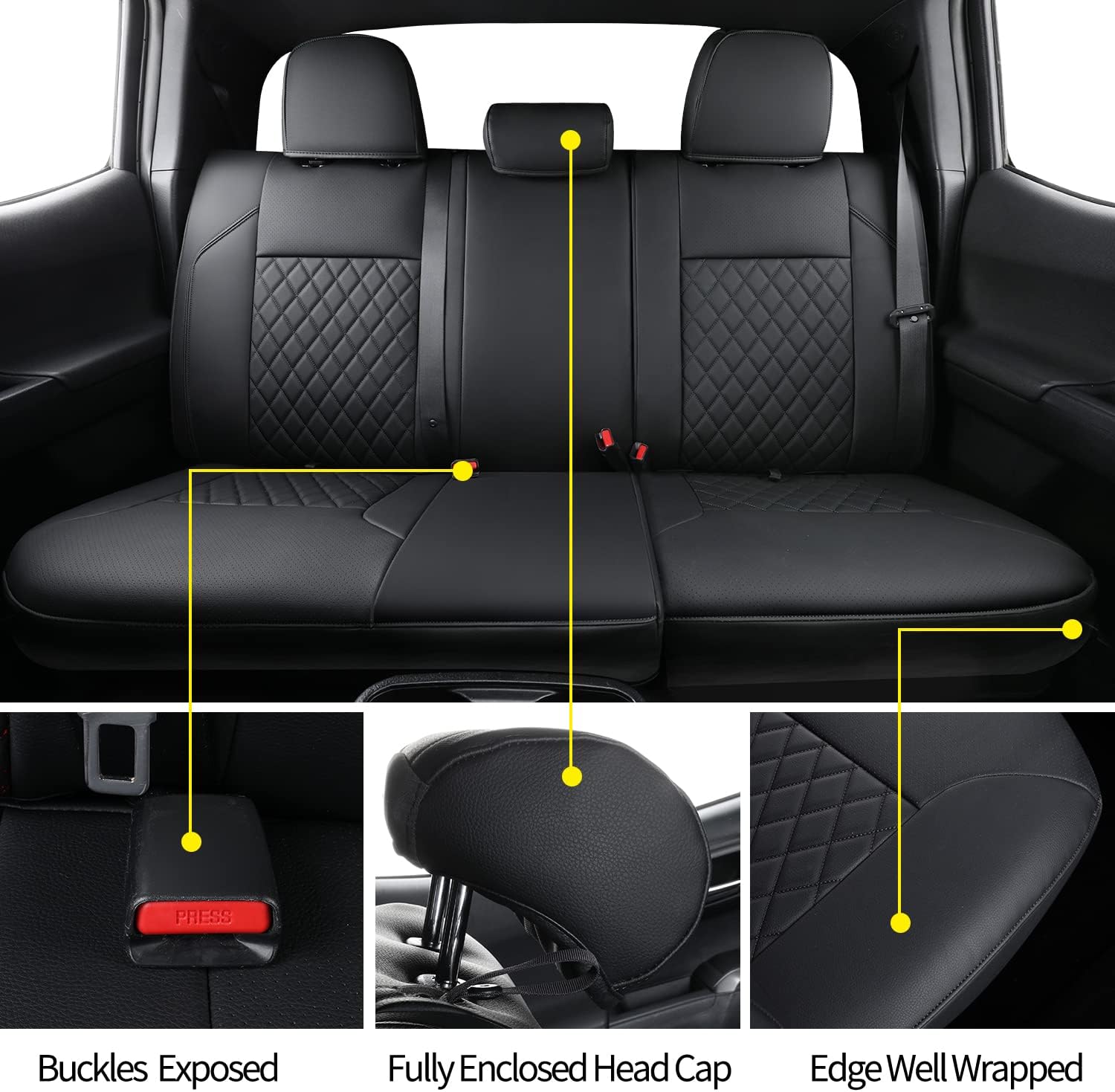 LUCKYMAN CLUB Tacoma Seat Covers Fit for 2016-2025 Tacoma Crew Cab/Double Cab with Water Proof Faux Leather