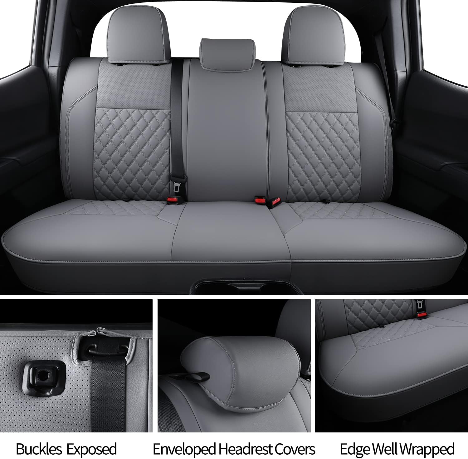 LUCKYMAN CLUB Tacoma Full-Set Seat Covers Fit Tacoma 2016 2017 2018 2019 2020 2021 2022 2023 Double/Crew Cab Only, with Faux Leather