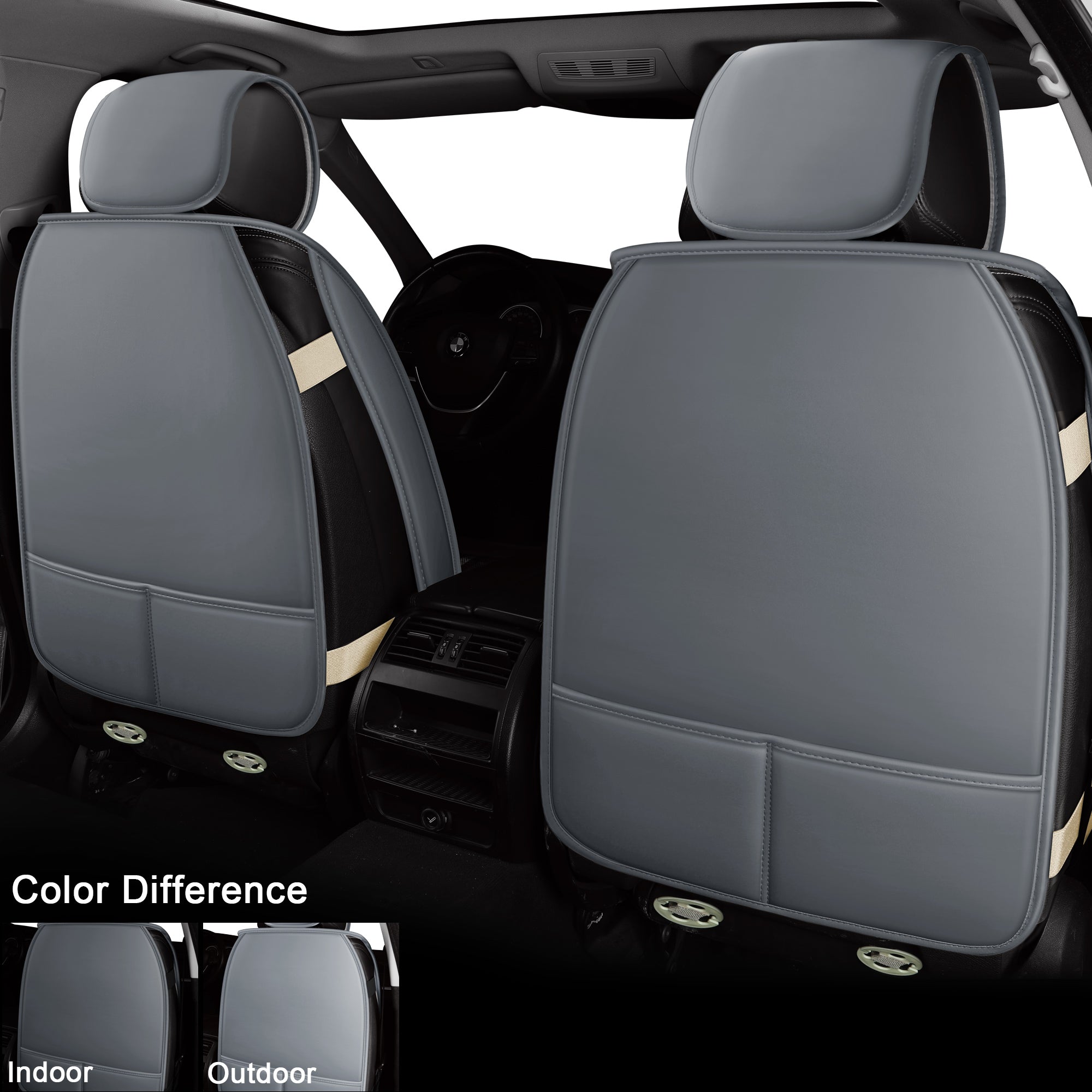LUCKYMAN CLUB 5 Car Seat Covers Full Set with Waterproof Leather Universal Fit for Elantra Sonata Sportage RAV4 CRV Altima Accord Chevy Equinox