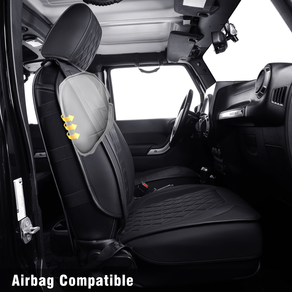 LUCKYMAN KLUBO Jeep Wrangler JK JL Antaŭaj Seĝaj Kovriloj Propra Fit 2/4 Pordo 2007-2024 Senlima Rubikono 392 Sahara Willys Sport Alta Altitudo Kamiono Kamiono Akvorezista Ledo