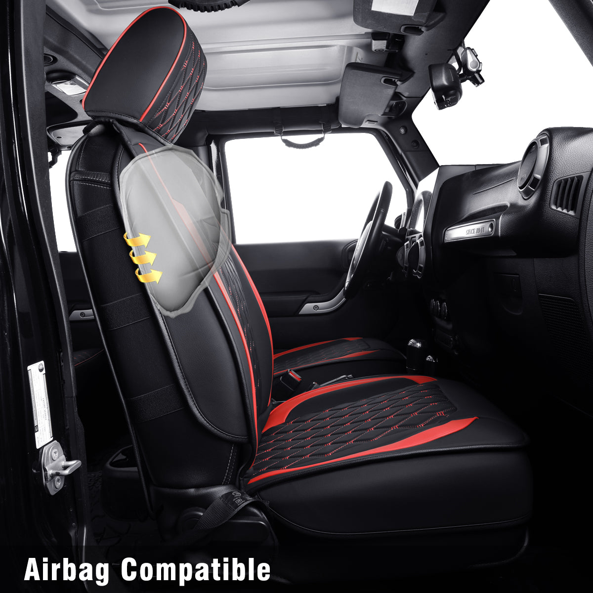 LUCKYMAN KLUBO Jeep Wrangler JK JL Antaŭaj Seĝaj Kovriloj Propra Fit 2/4 Pordo 2007-2024 Senlima Rubikono 392 Sahara Willys Sport Alta Altitudo Kamiono Kamiono Akvorezista Ledo