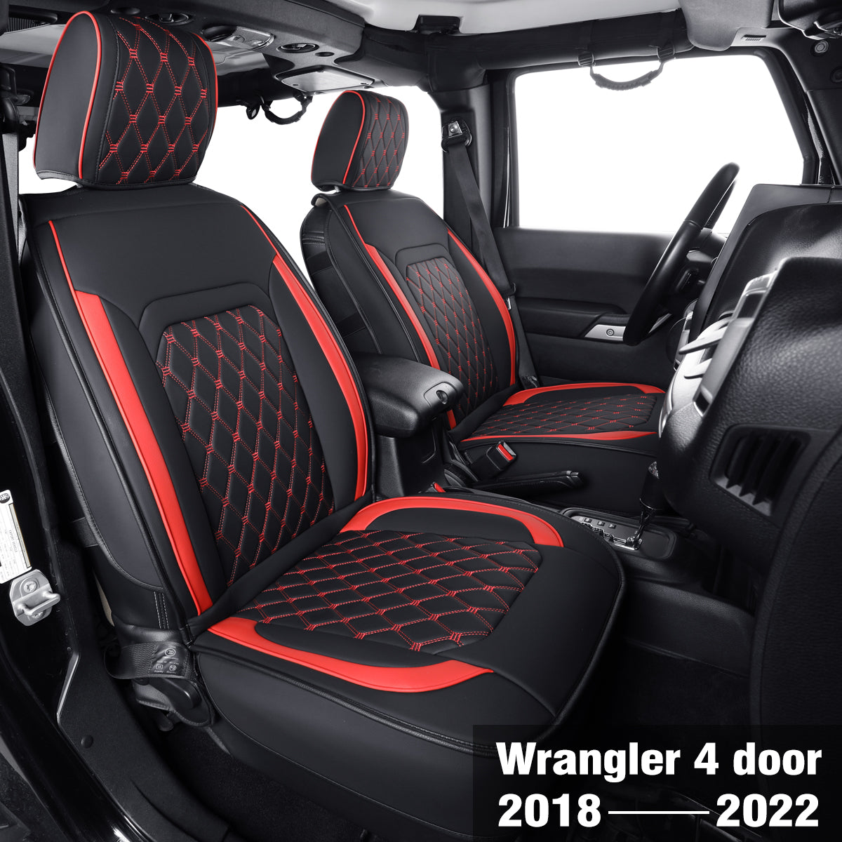 LUCKYMAN CLUB Jeep Wrangler JK JL Front Seat Covers Custom Fit 2/4 Door 2007-2025 Unlimited Rubicon 392 Sahara Willys Sport High Altitude Truck Pickup Waterproof Leather