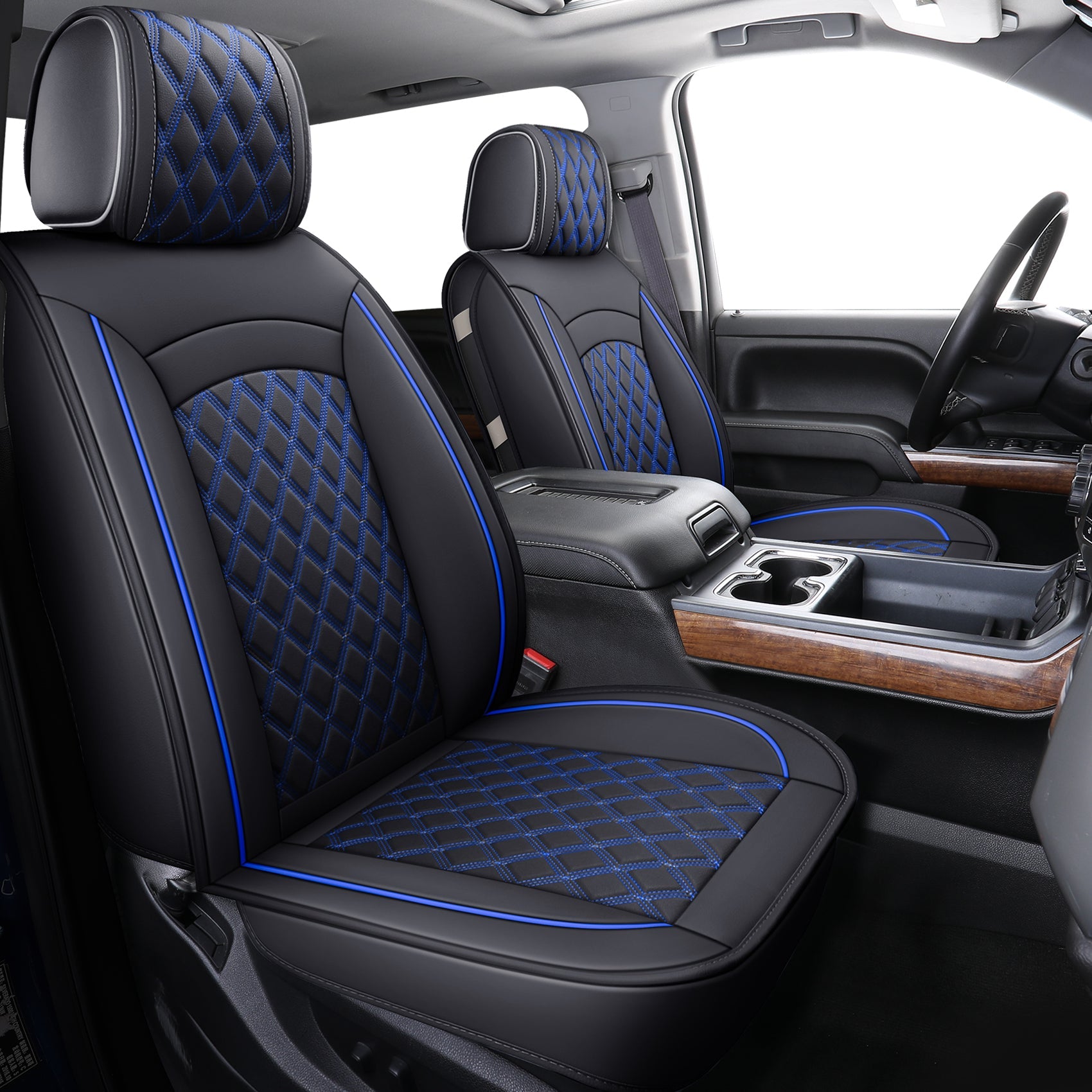 LUCKYMAN CLUB Chevy Silverado GMC Sierra Truck Seat Covers Trail Boss Z71 Pickup 2007-2025 1500 2500HD 3500HD Crew Double Extended Cab Waterproof Leather