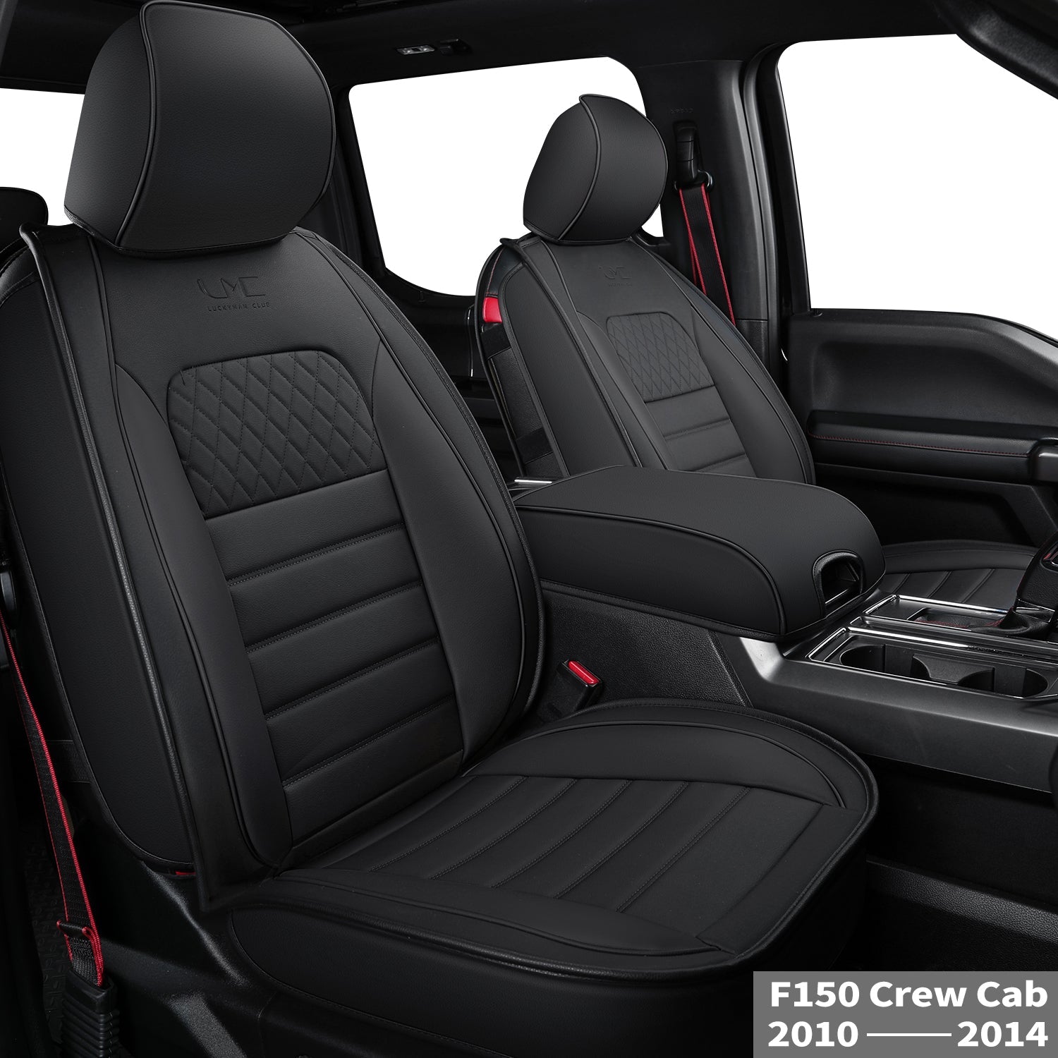 LUCKYMAN CLUB For F150 Faux Leather Seat Covers, For F150 2009-2025 Super Crew Super Cab Regular Cab 2017-2023 For F250 F350 F450 Super Duty Crew Cab
