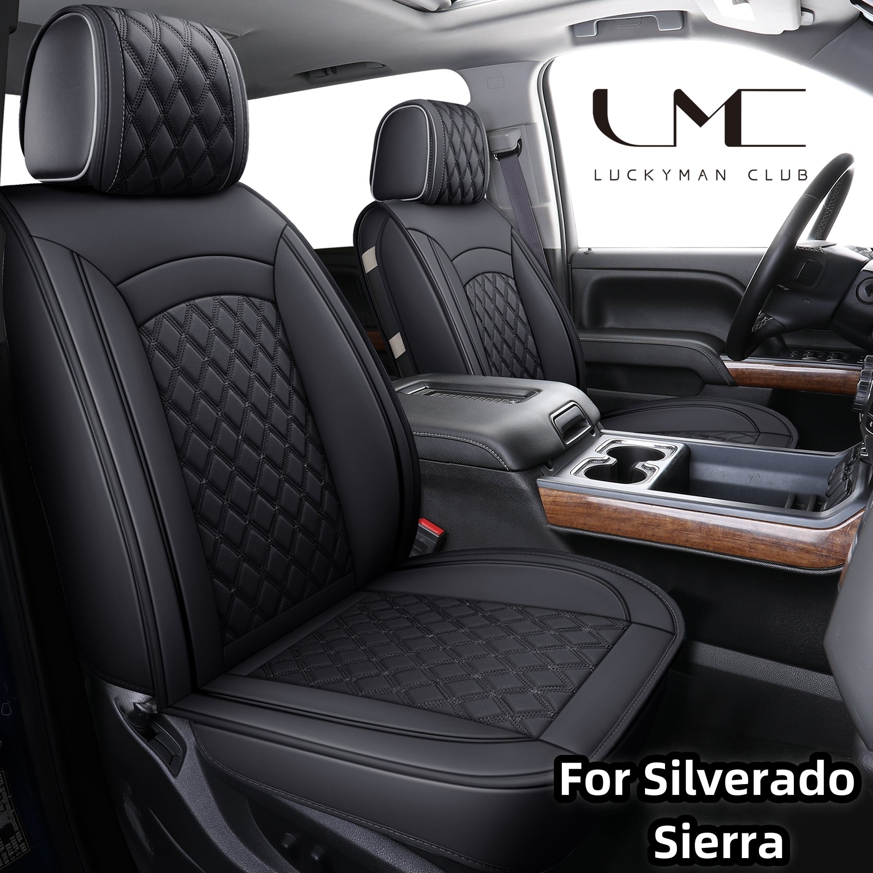 LUCKYMAN CLUB Chevy Silverado GMC Sierra Truck Seat Covers Trail Boss Z71 Pickup 2007-2025 1500 2500HD 3500HD Crew Double Extended Cab Waterproof Leather