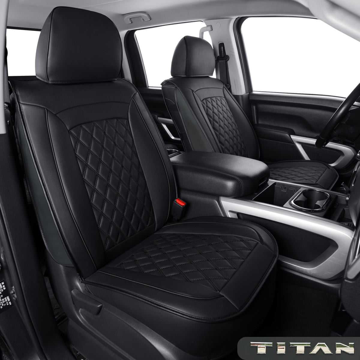 Titan Seat Covers Titan with Faux Leather Custom Nissan SV. PRO 4X. Platinum Reserve .S. SL. Crew Caba and Extended Cab Regular Cab truck Waterproof seat cover leather LUCKYMAN CLUB