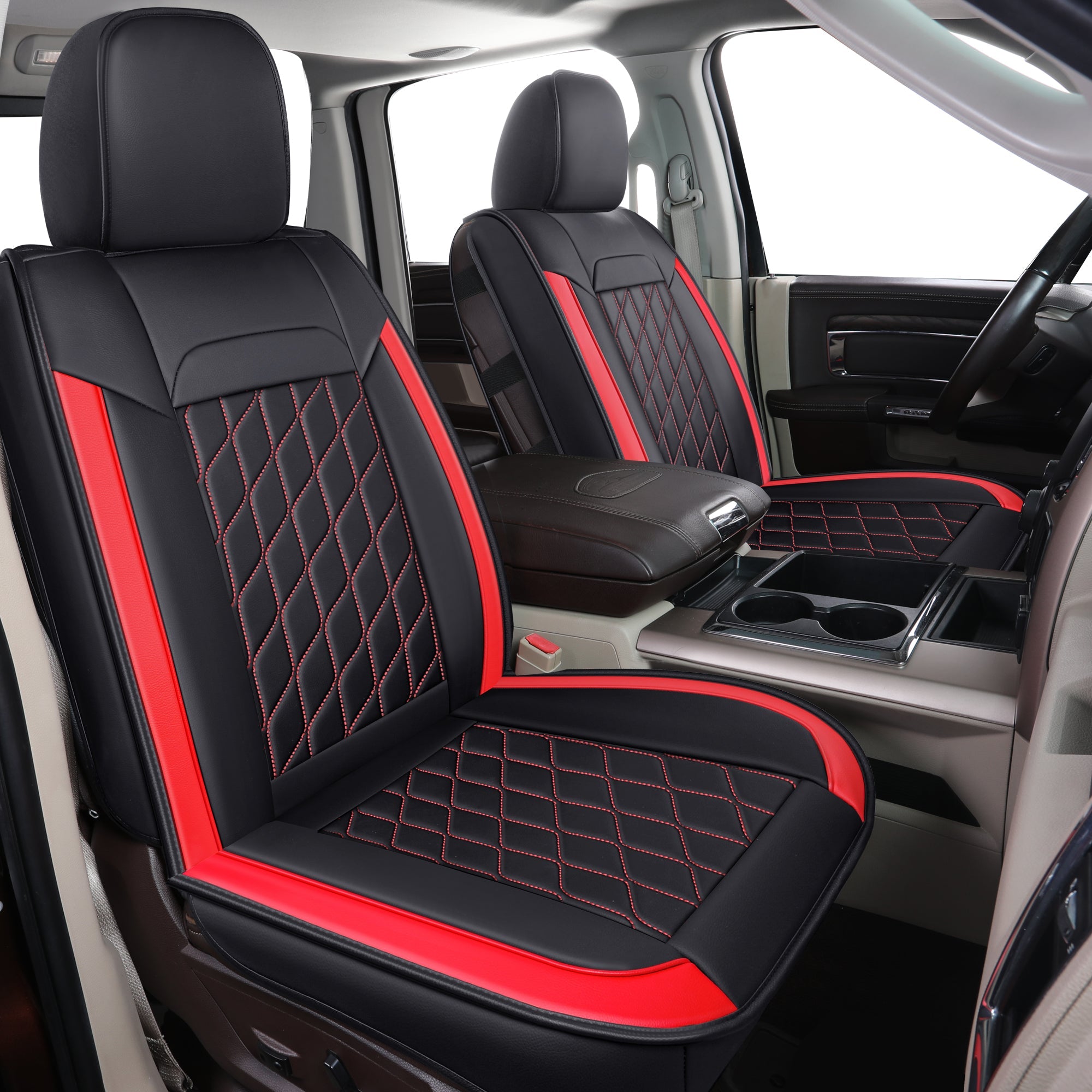 LUCKYMAN CLUB Ram 1500-Sitzbezüge vorn und hinten, auch passend für die Minderheit der 2006-2020 Ram 2500 3500 Crew Cab&Quad Cab Pickup, mit Kunstleder
