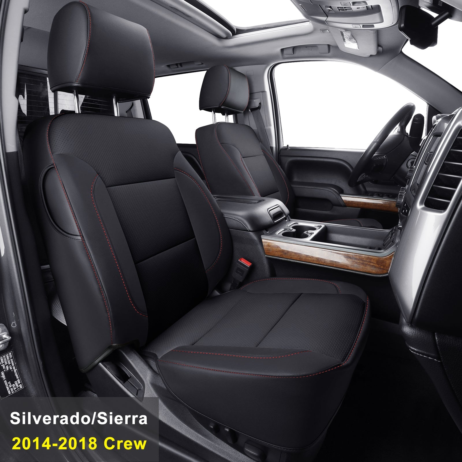 LUCKYMAN CLUB Custom Silverado Seat Covers 2007-2025 Chevrolet Silverado Sierra 1500/2500HD/3500HD crew, all-covered seat covers,dual, extended cab, waterproof leather, , all seasons