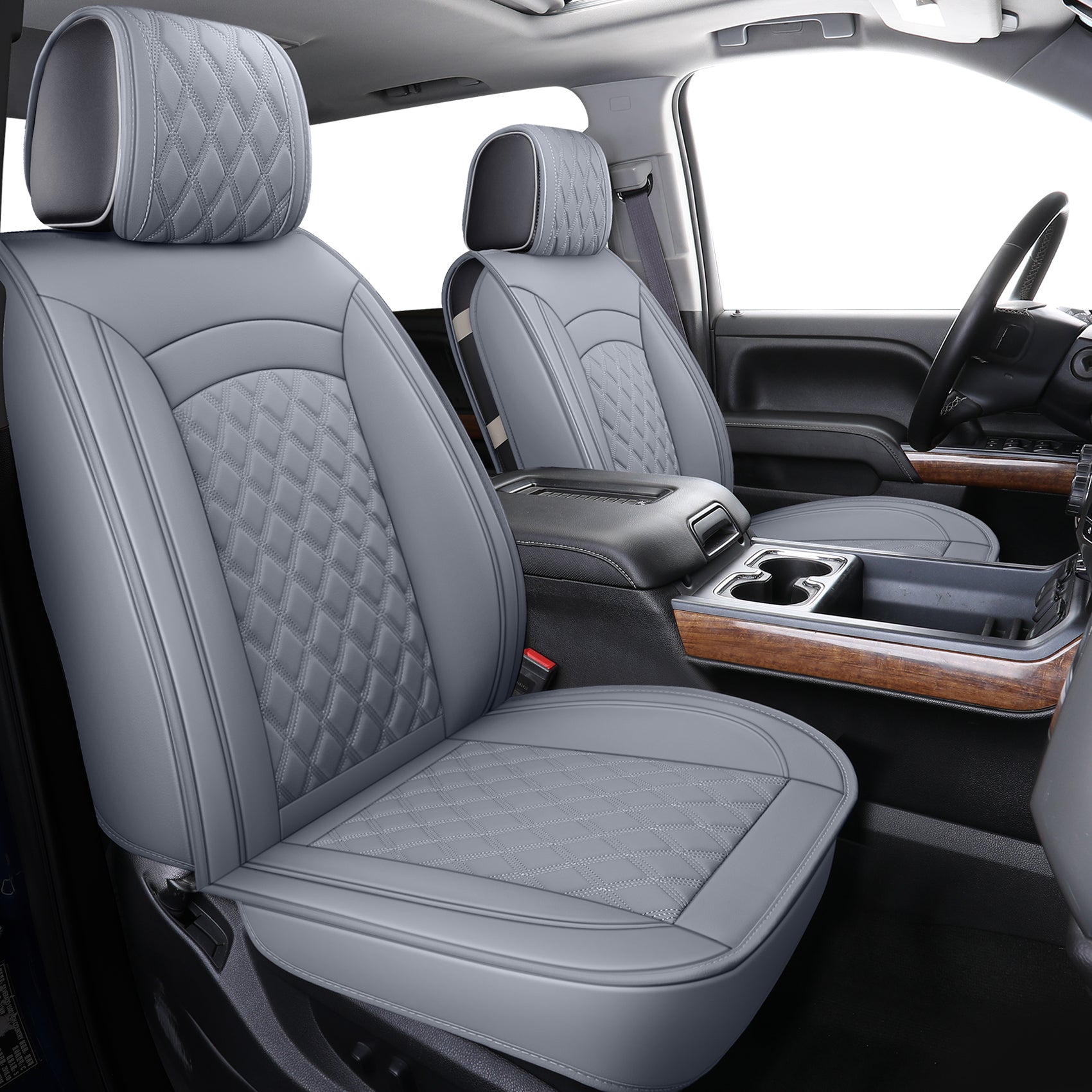 LUCKYMAN CLUB Chevy Silverado GMC Sierra Truck Seat Covers Trail Boss Z71 Pickup 2007-2025 1500 2500HD 3500HD Crew Double Extended Cab Waterproof Leather