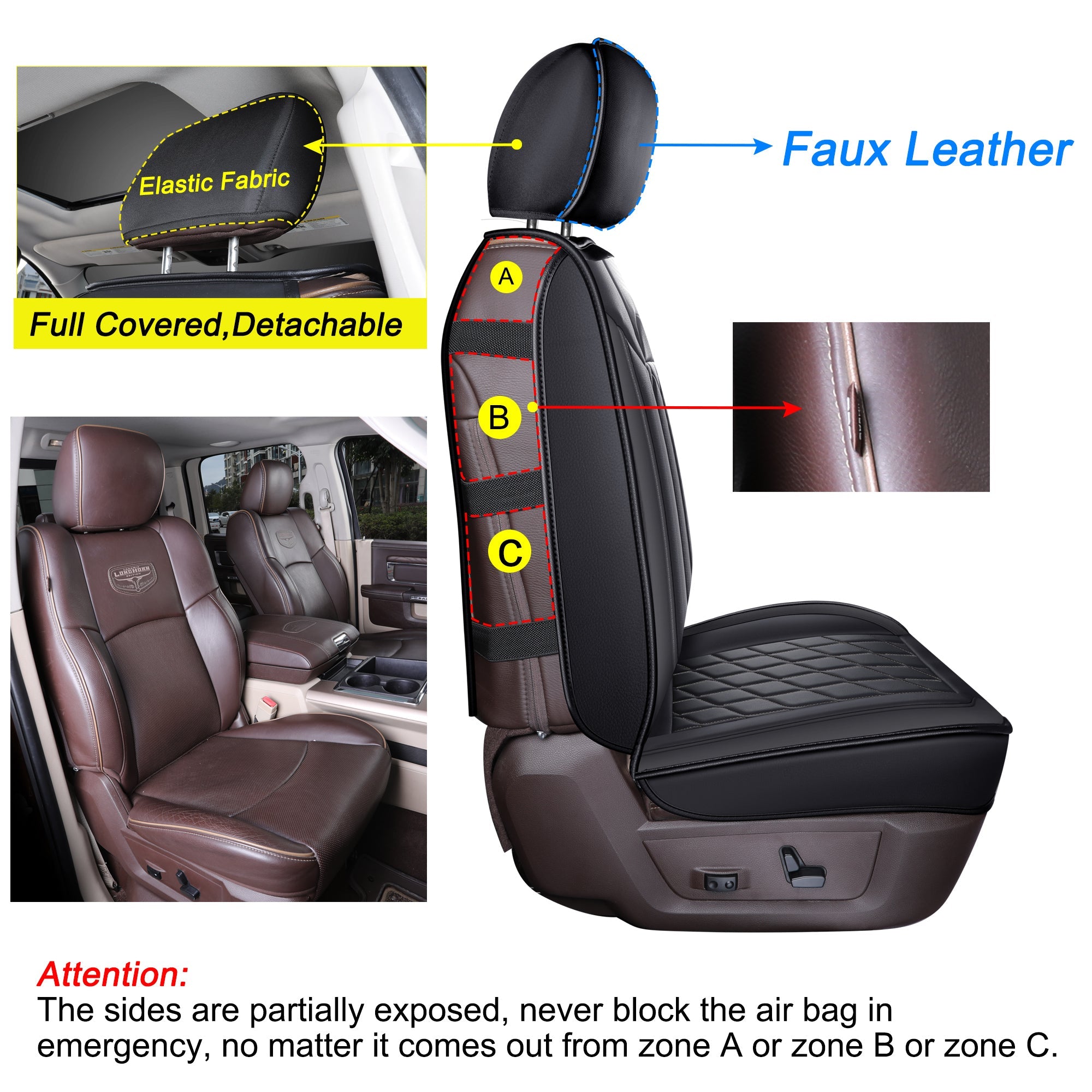 LUCKYMAN CLUB Ram 1500-Sitzbezüge vorn und hinten, auch passend für die Minderheit der 2006-2020 Ram 2500 3500 Crew Cab&Quad Cab Pickup, mit Kunstleder