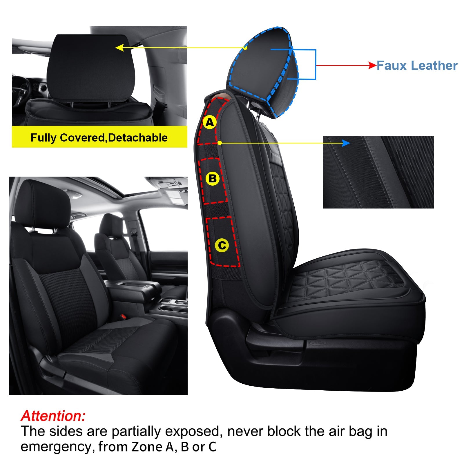 LUCKYMAN CLUB Tundra Seat Covers, Fit 2014-2025 Tundra Full Set Crew/CrewMax Cab, with Waterproof Faux Leather