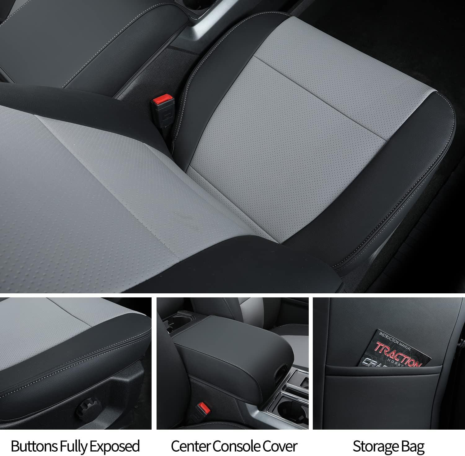 LUCKYMANCLUB F150 Faux-ledaj Sidlokoj, Propre konvenaj 2015-2024 Ford F150 SuperCrew, kaj 2017-2024 F250 F350 F450 Super Duty Crew Cab