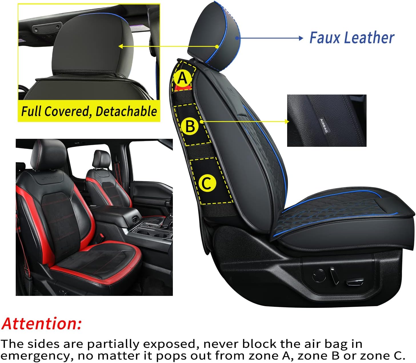 LUCKYMAN CLUB Ford F150 seat covers Fit 2009-2025 F150 SuperCrew and 2017-2025 F250 F350 F450 Crew Cab With armrest box cushion, all seasons, waterproof leather cushions