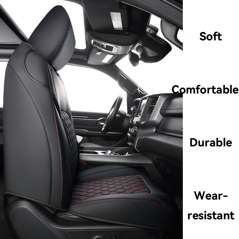 LUCKYMANCLUB Sitzbezüge für Dodge Ram 1500, 2019–2024, 1500/2500/3500 Crew Cab, wasserdichte Sitzbezüge, komplettes Set, maßgeschneiderte Passform, Ram Bighorn Laramie Limited Rebel Longhorn Pickup mit 4/6 geteilter Rücksitzbank
