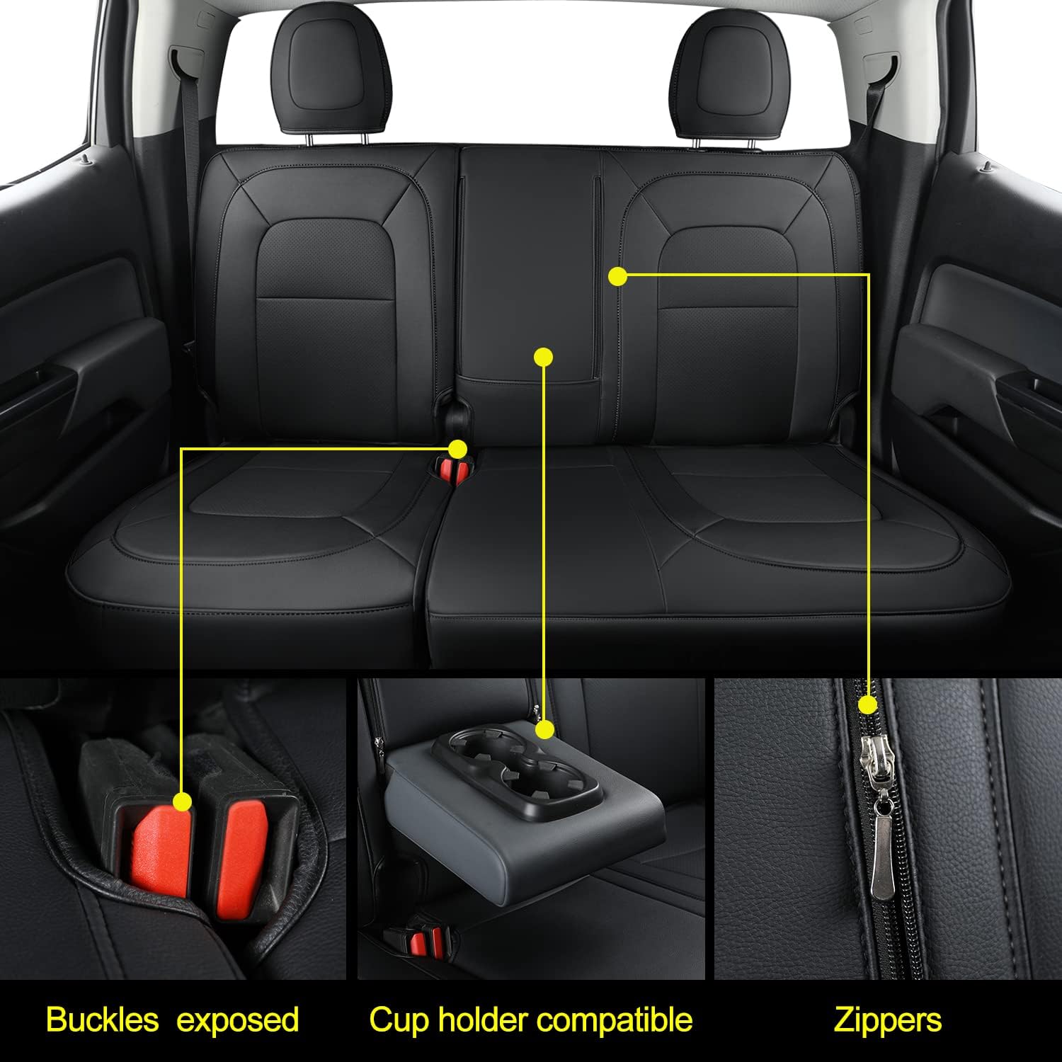 LUCKYMAN CLUB Chevy Colorado Seat Covers Full Set,fit for 2015-2025 Colorado Canyon Crew Cab Z71 LT ZR2 Work Truck with Water Proof Faux Leather