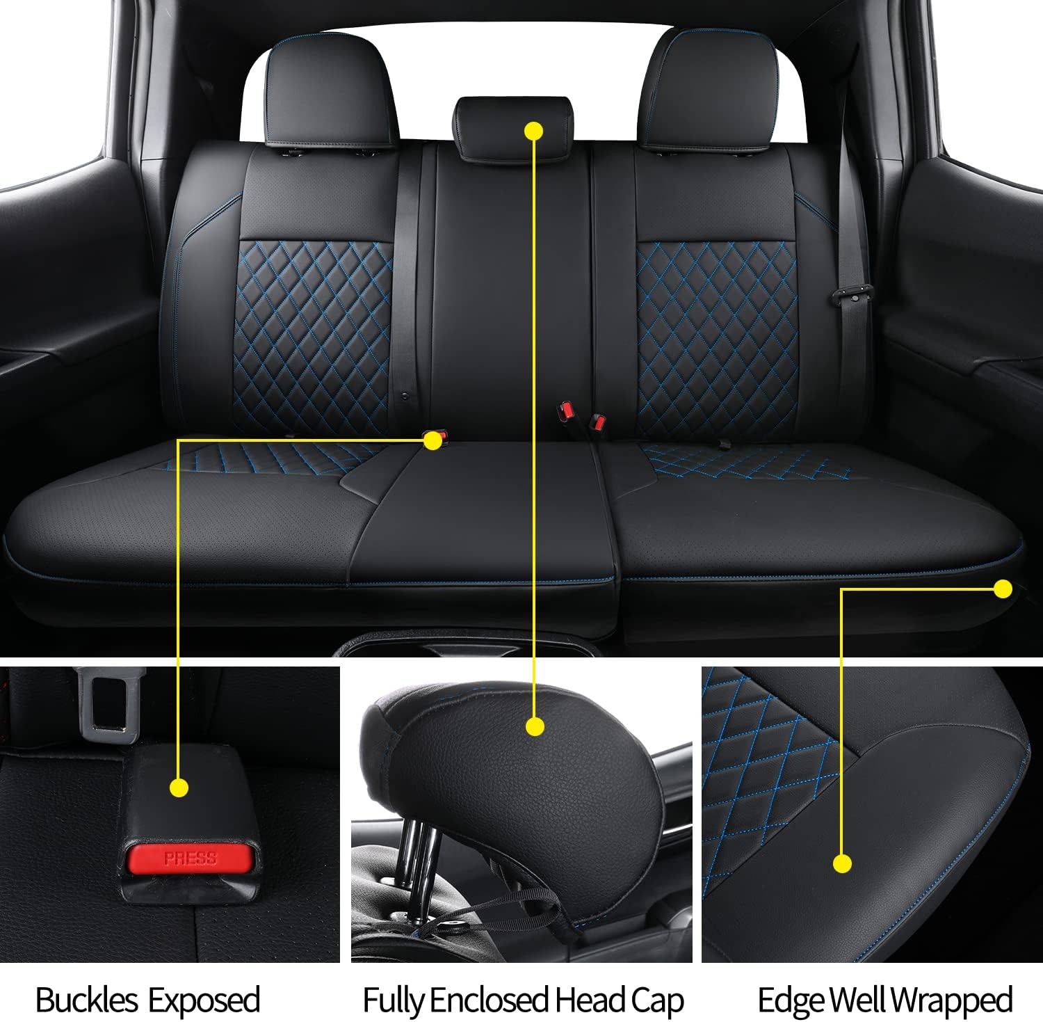 LUCKYMAN CLUB Tacoma Seat Covers Fit for 2016-2025 Tacoma Crew Cab/Double Cab with Water Proof Faux Leather