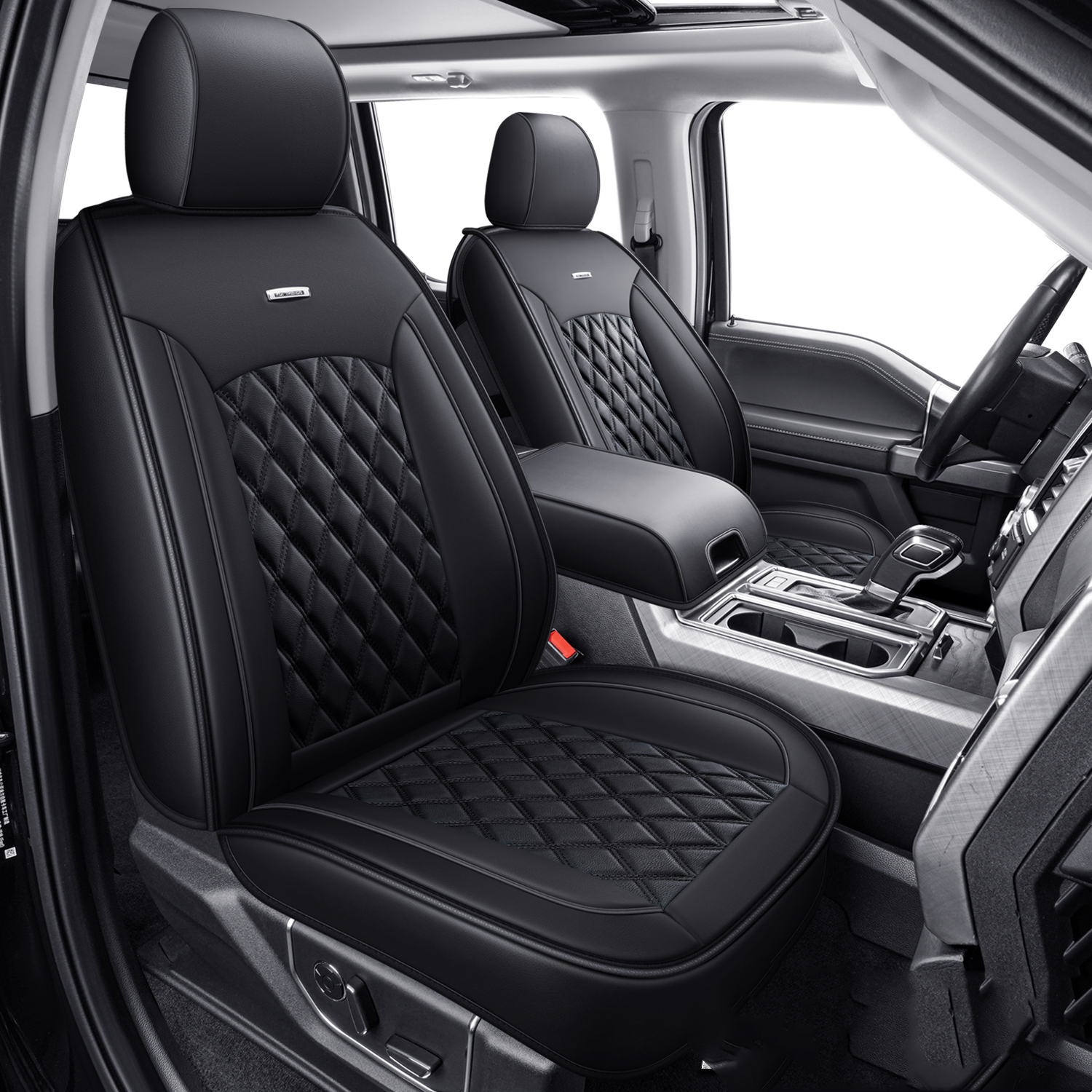 LUCKYMANCLUB Fit for 2015-2025 F150 Seat Cover for F250 for F350 F450 SXL XLT Crew Cab 2015-2025 for F150 XL XLT STX Super Crew Cab - Fully Covered, NOT for 40/20/40 Bench Front Seat