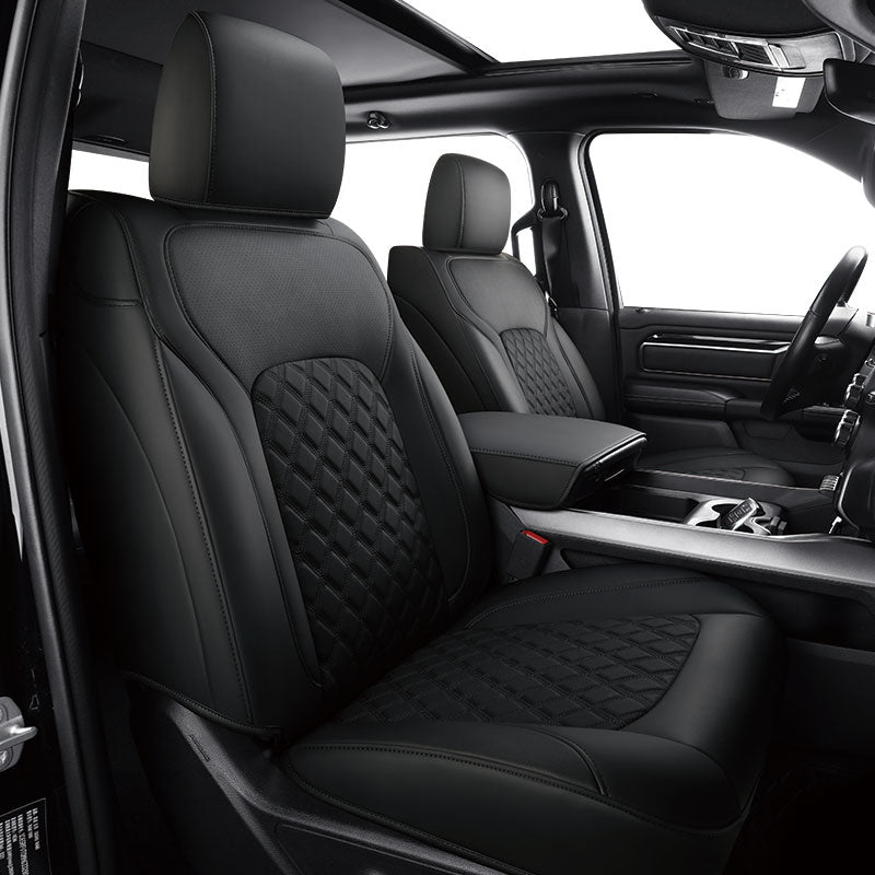 LUCKYMANCLUB Sitzbezüge für Dodge Ram 1500, 2019–2024, 1500/2500/3500 Crew Cab, wasserdichte Sitzbezüge, komplettes Set, maßgeschneiderte Passform, Ram Bighorn Laramie Limited Rebel Longhorn Pickup mit 4/6 geteilter Rücksitzbank