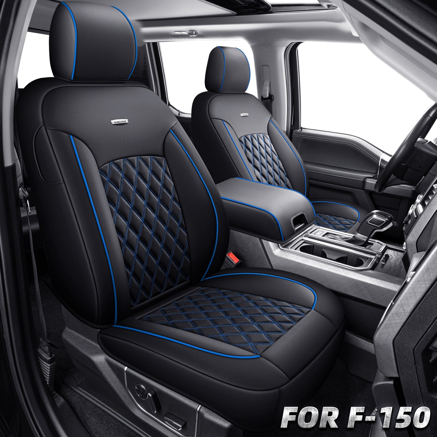 LUCKYMAN CLUB Ford F150 Faux Leather Seat Covers for 2015-2025 F150 SuperDriver and 2017-2025 F250 F350 F450 SuperDriver Cab Leather Trucks, All Season Universal Full Surround Specialty Seat Covers