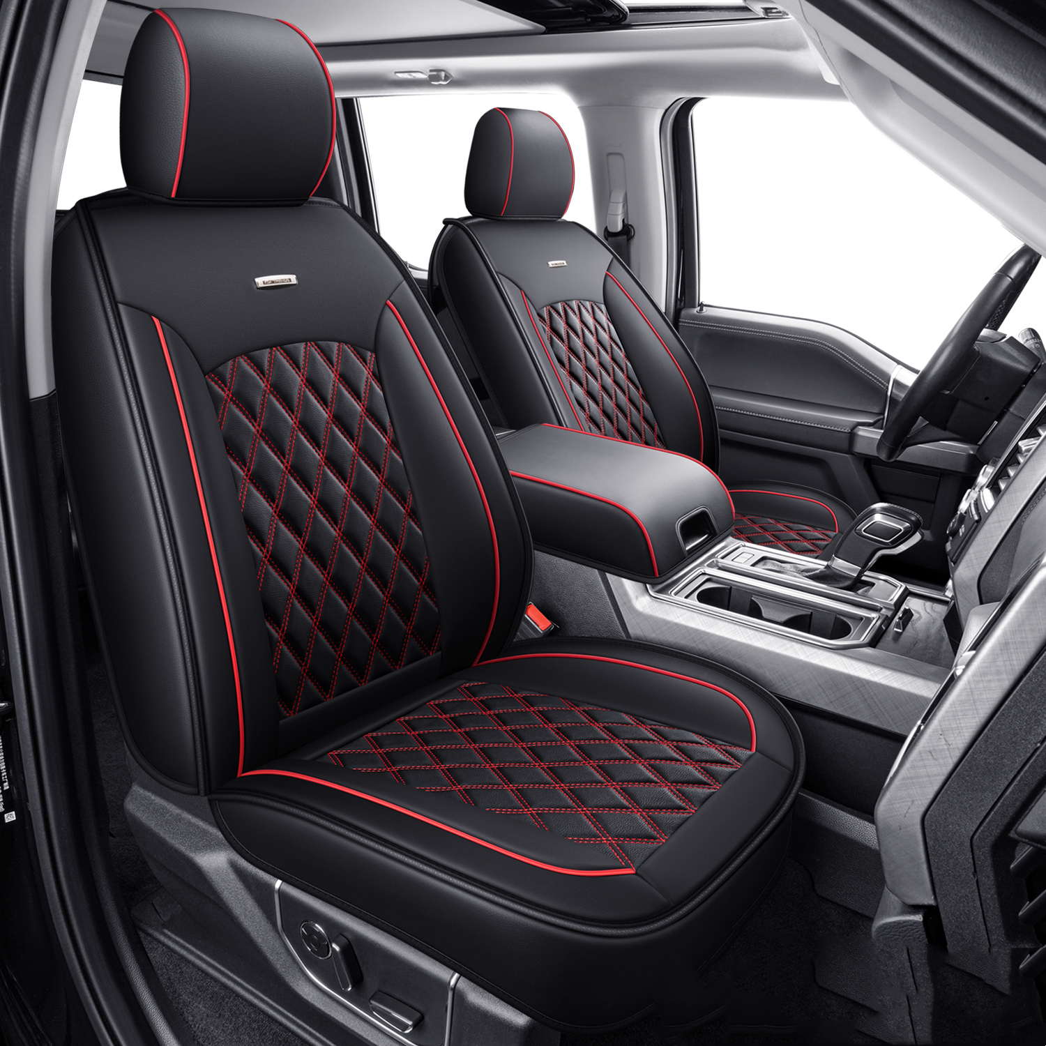 LUCKYMANCLUB Fit for 2015-2025 F150 Seat Cover for F250 for F350 F450 SXL XLT Crew Cab 2015-2025 for F150 XL XLT STX Super Crew Cab - Fully Covered, NOT for 40/20/40 Bench Front Seat