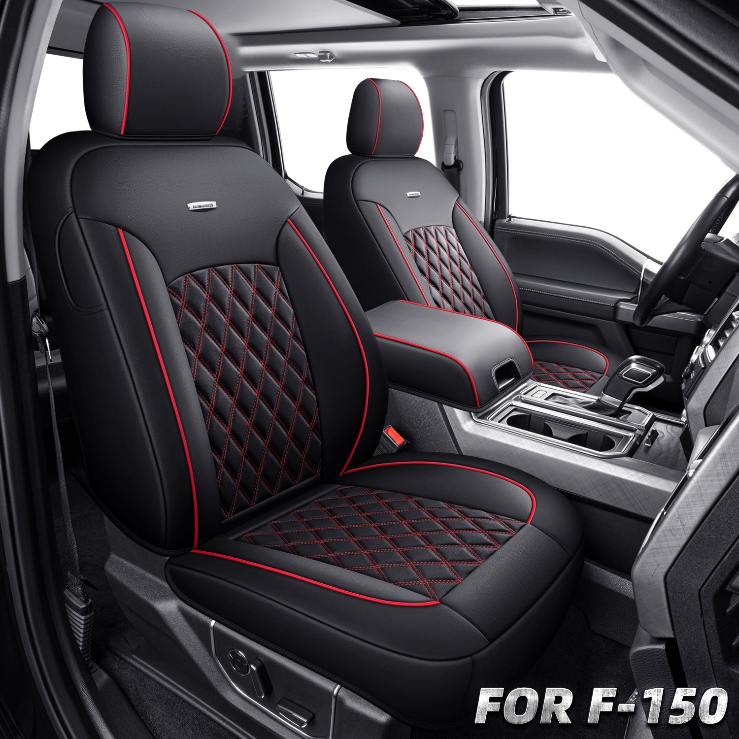 LUCKYMAN CLUB Ford F150 Faux Leather Seat Covers for 2015-2025 F150 SuperDriver and 2017-2025 F250 F350 F450 SuperDriver Cab Leather Trucks, All Season Universal Full Surround Specialty Seat Covers