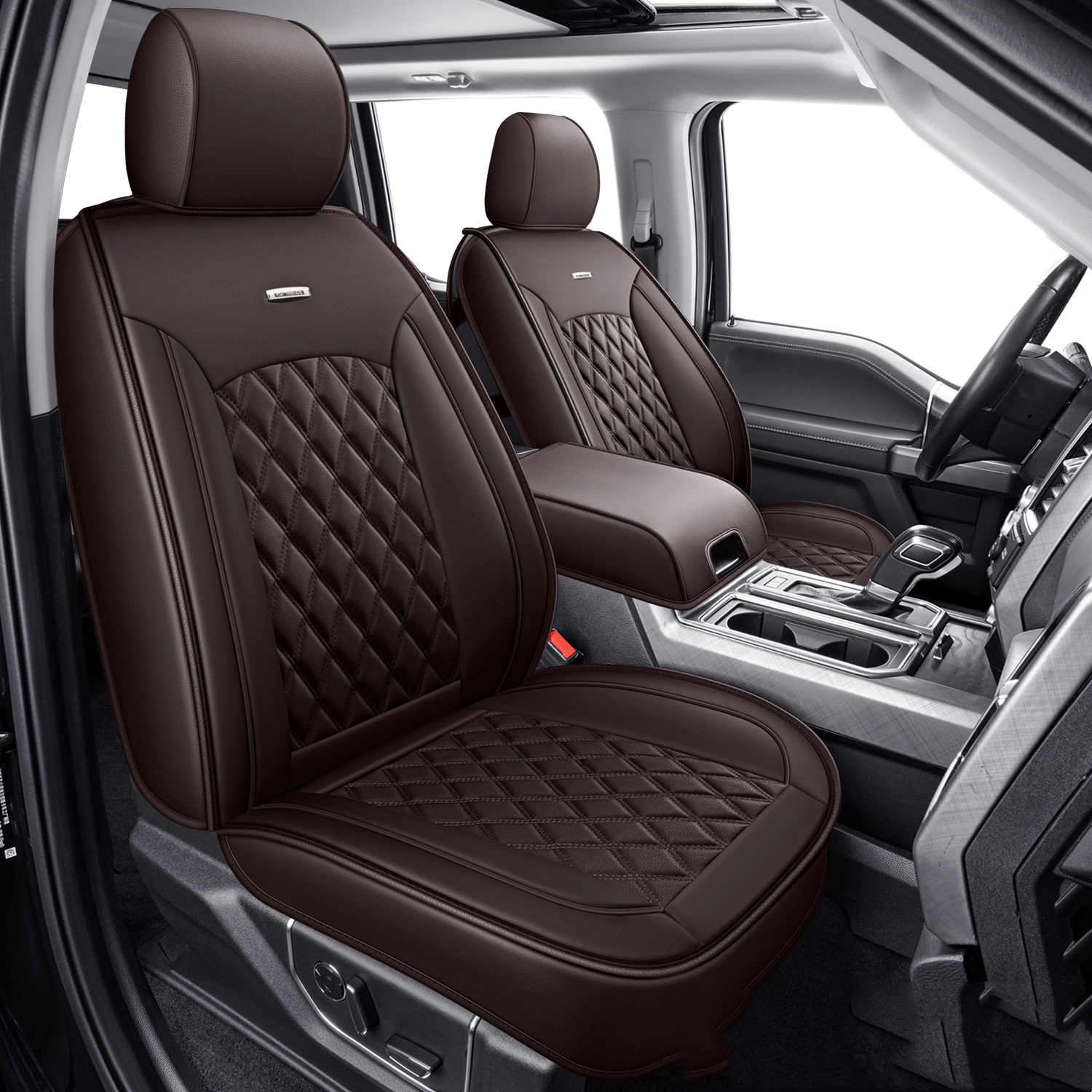 LUCKYMANCLUB Fit for 2015-2025 F150 Seat Cover for F250 for F350 F450 SXL XLT Crew Cab 2015-2025 for F150 XL XLT STX Super Crew Cab - Fully Covered, NOT for 40/20/40 Bench Front Seat