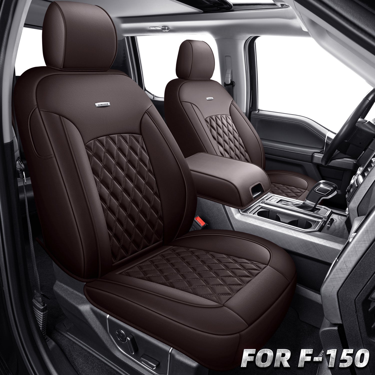 LUCKYMAN CLUB Ford F150 Faux Leather Seat Covers for 2015-2025 F150 SuperDriver and 2017-2025 F250 F350 F450 SuperDriver Cab Leather Trucks, All Season Universal Full Surround Specialty Seat Covers