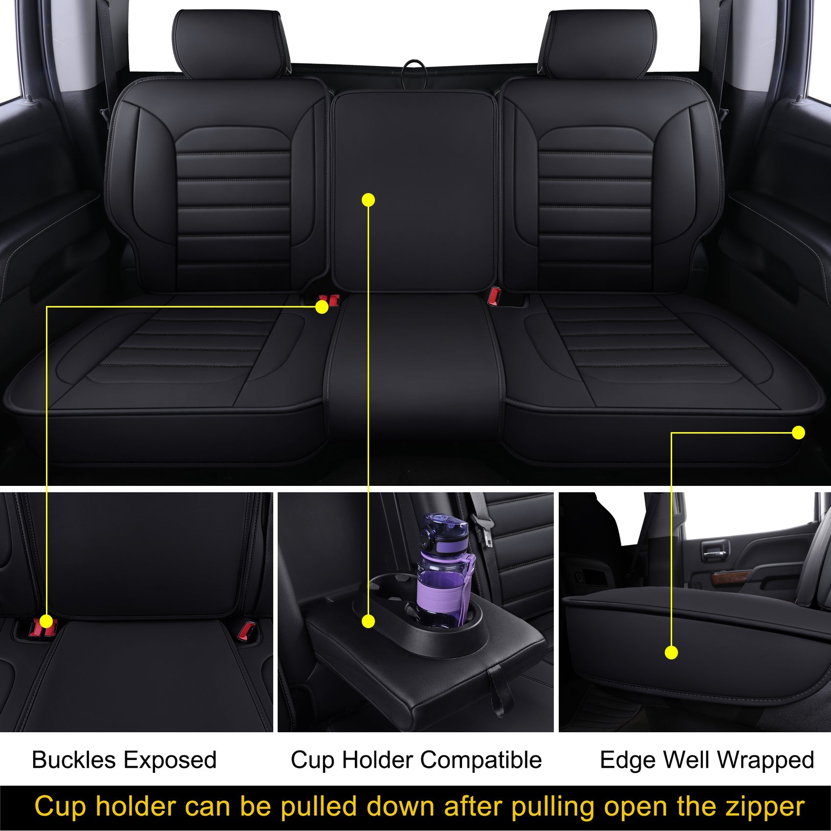 LUCKYMAN CLUB Silverado-Sitzbezüge passend für 2007–2024 Chevy Silverado Sierra 1500/2500 HD / 3500 HD Crew, Double, Extended Cab mit wasserdichtem Kunstleder