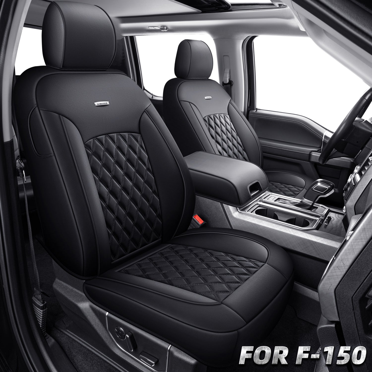 LUCKYMAN CLUB Ford F150 Faux Leather Seat Covers for 2015-2025 F150 SuperDriver and 2017-2025 F250 F350 F450 SuperDriver Cab Leather Trucks, All Season Universal Full Surround Specialty Seat Covers