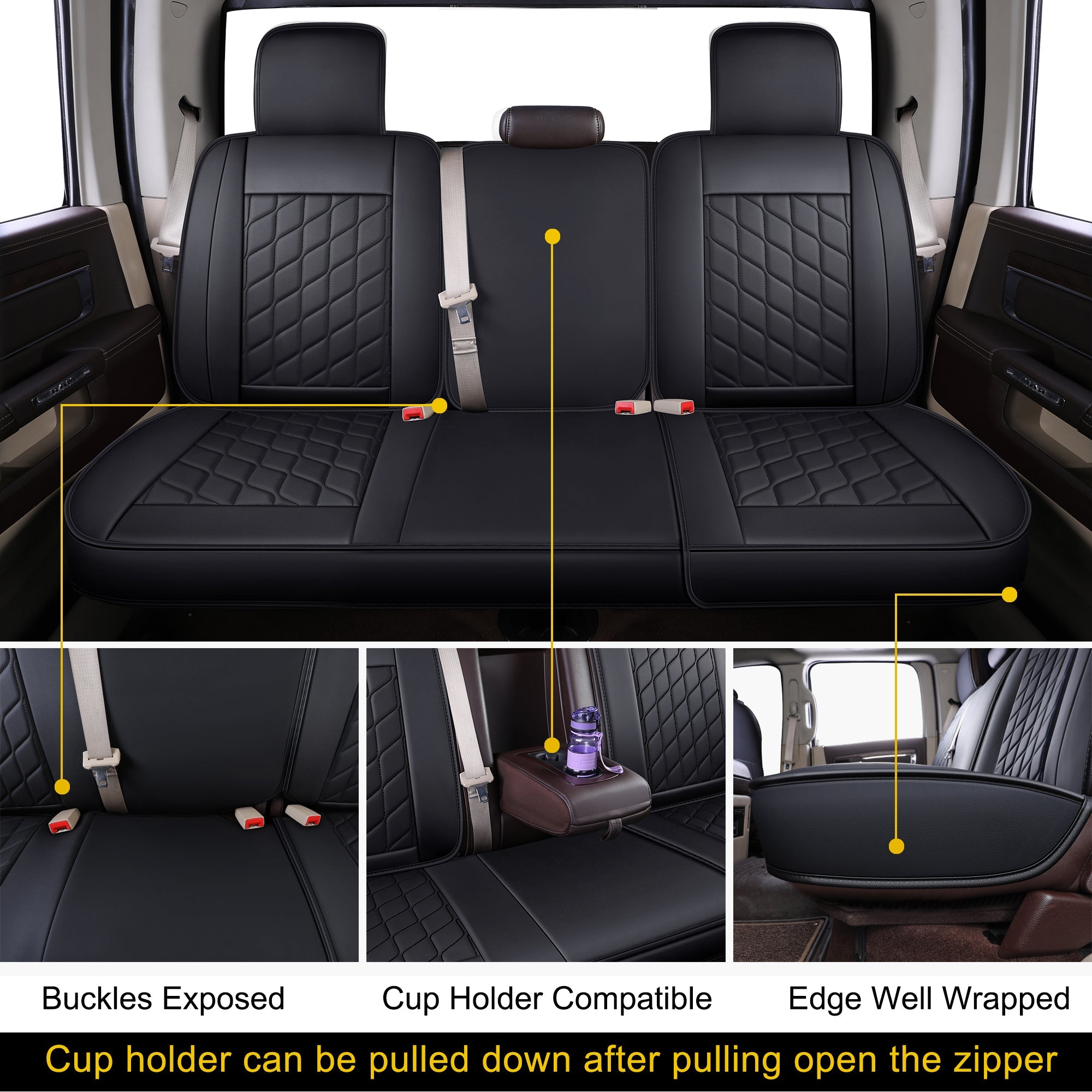 LUCKYMAN CLUB Ram 1500-Sitzbezüge vorn und hinten, auch passend für die Minderheit der 2006-2020 Ram 2500 3500 Crew Cab&Quad Cab Pickup, mit Kunstleder