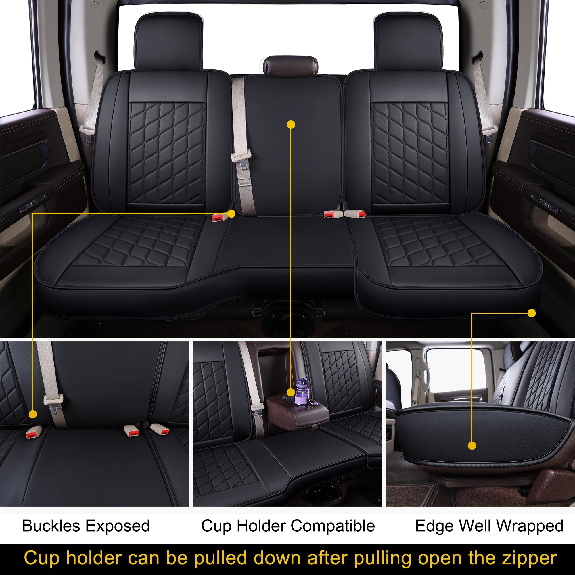 LUCKYMAN CLUB Ram 1500-Sitzbezüge vorn und hinten, auch passend für die Minderheit der 2006-2020 Ram 2500 3500 Crew Cab&Quad Cab Pickup, mit Kunstleder