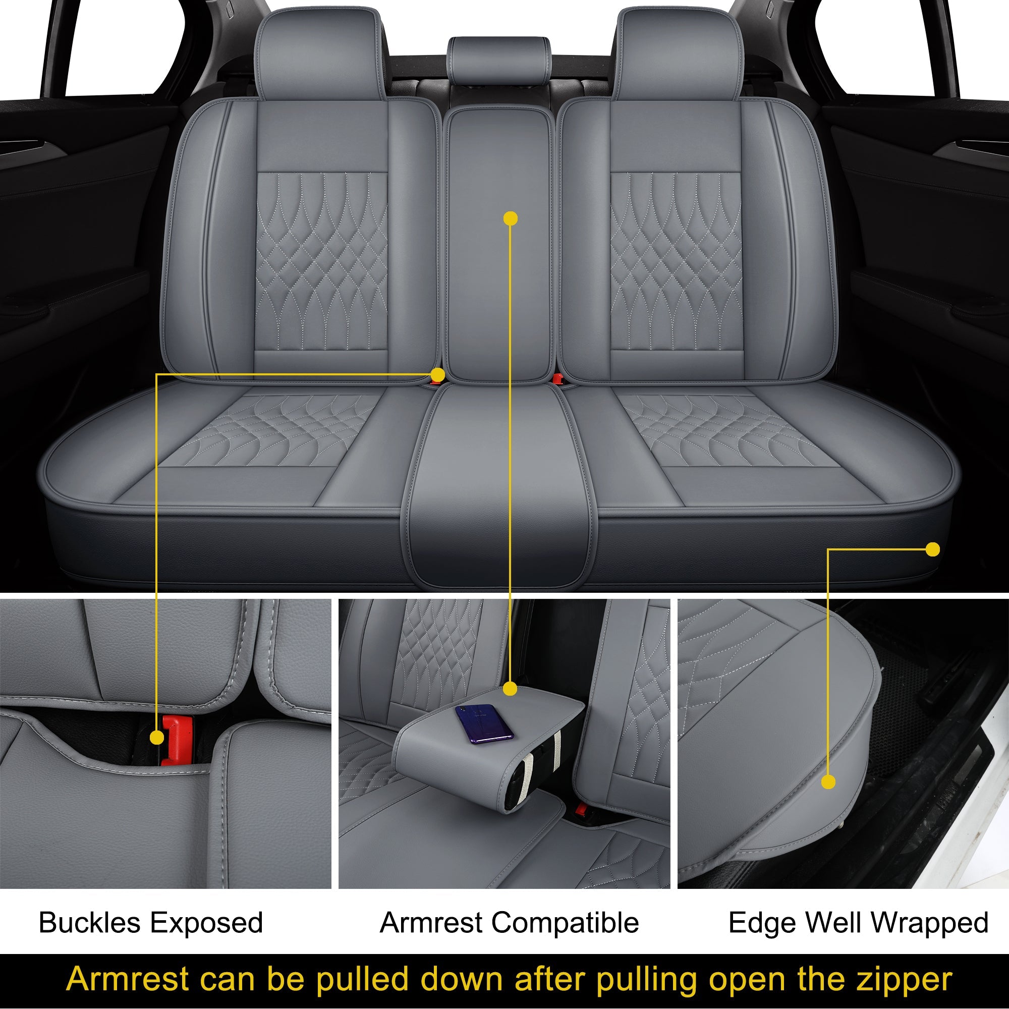LUCKYMAN CLUB 5 Car Seat Covers Full Set with Waterproof Leather Universal Fit for Elantra Sonata Sportage RAV4 CRV Altima Accord Chevy Equinox