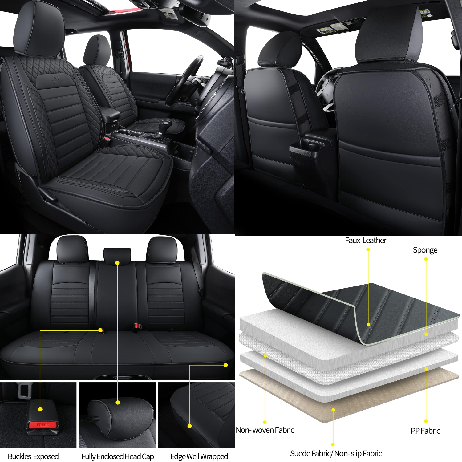 LUCKYMAN CLUB Tacoma Seat Covers, Fit for 2005-2025 Tacoma Crew Cab/Double Cab SR SR5 TRD Sport TRD Off-Road PreRunner with Water Proof Faux Leather