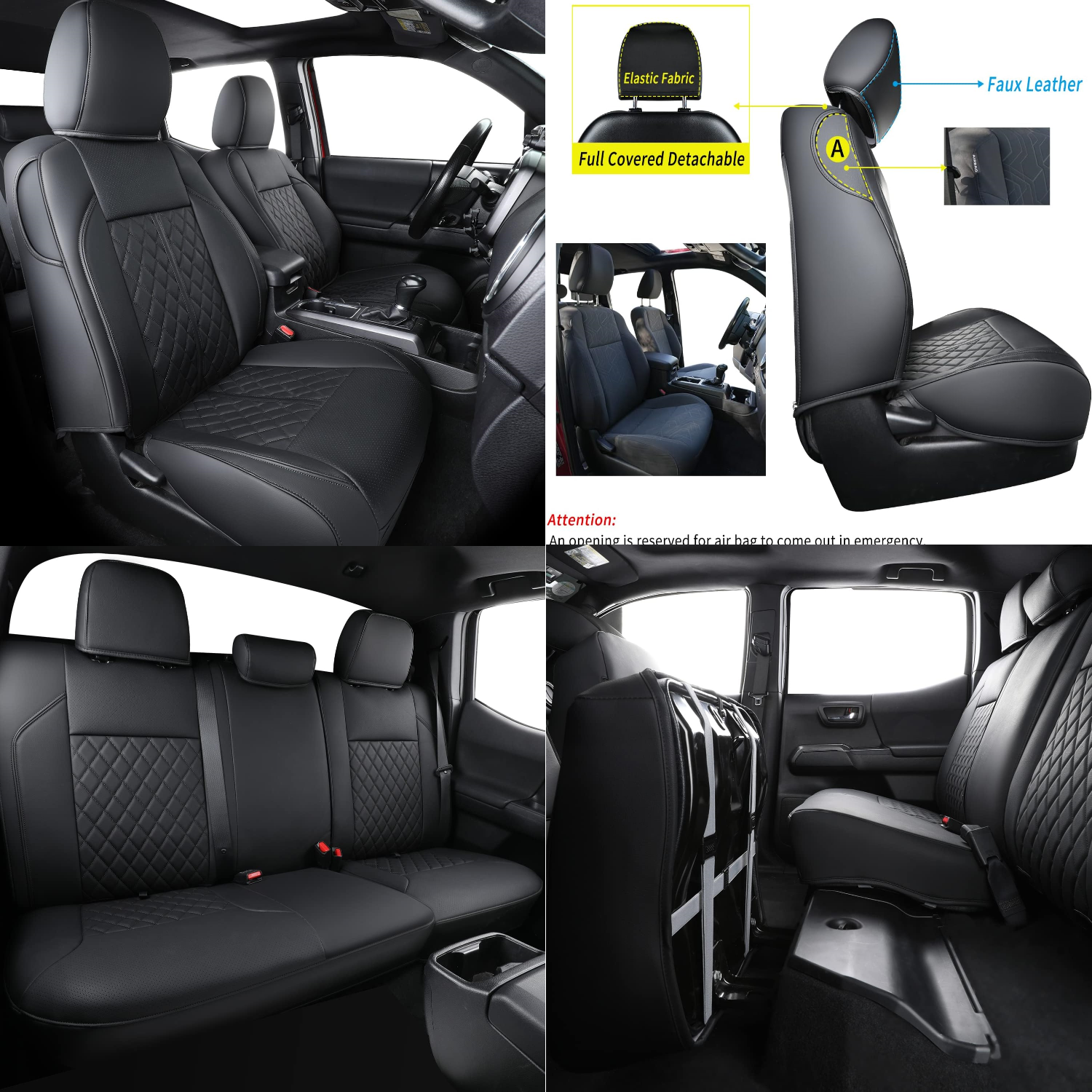 LUCKYMAN CLUB Tacoma Seat Covers Fit for 2016-2025 Tacoma Crew Cab/Double Cab with Water Proof Faux Leather