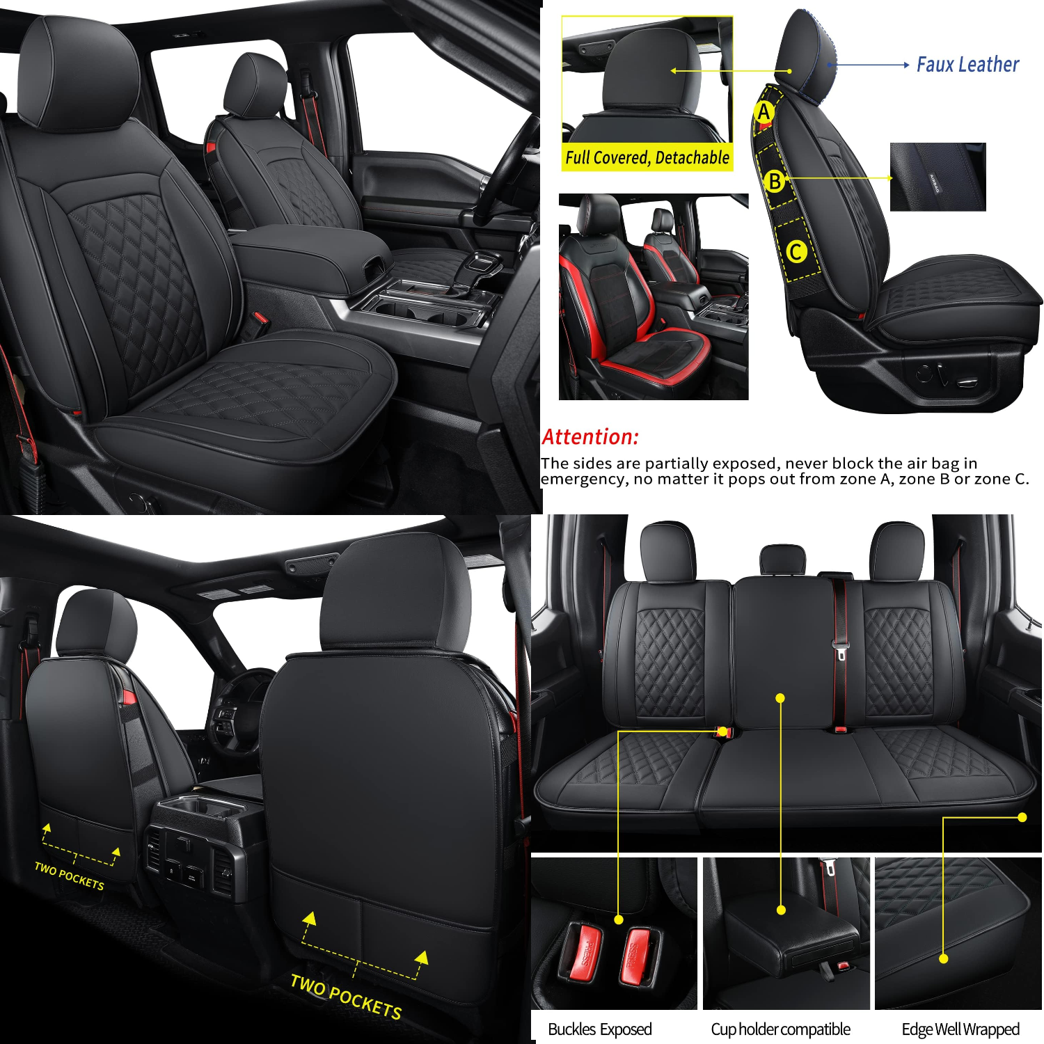 LUCKYMAN CLUB F150 Fauxledaj Sidlokoj Konvenaj por 2015-2024 F150 SuperCrew kaj 2017-2024 F250 F350 F450 Super Duty Crew Cab Pickup Trucks