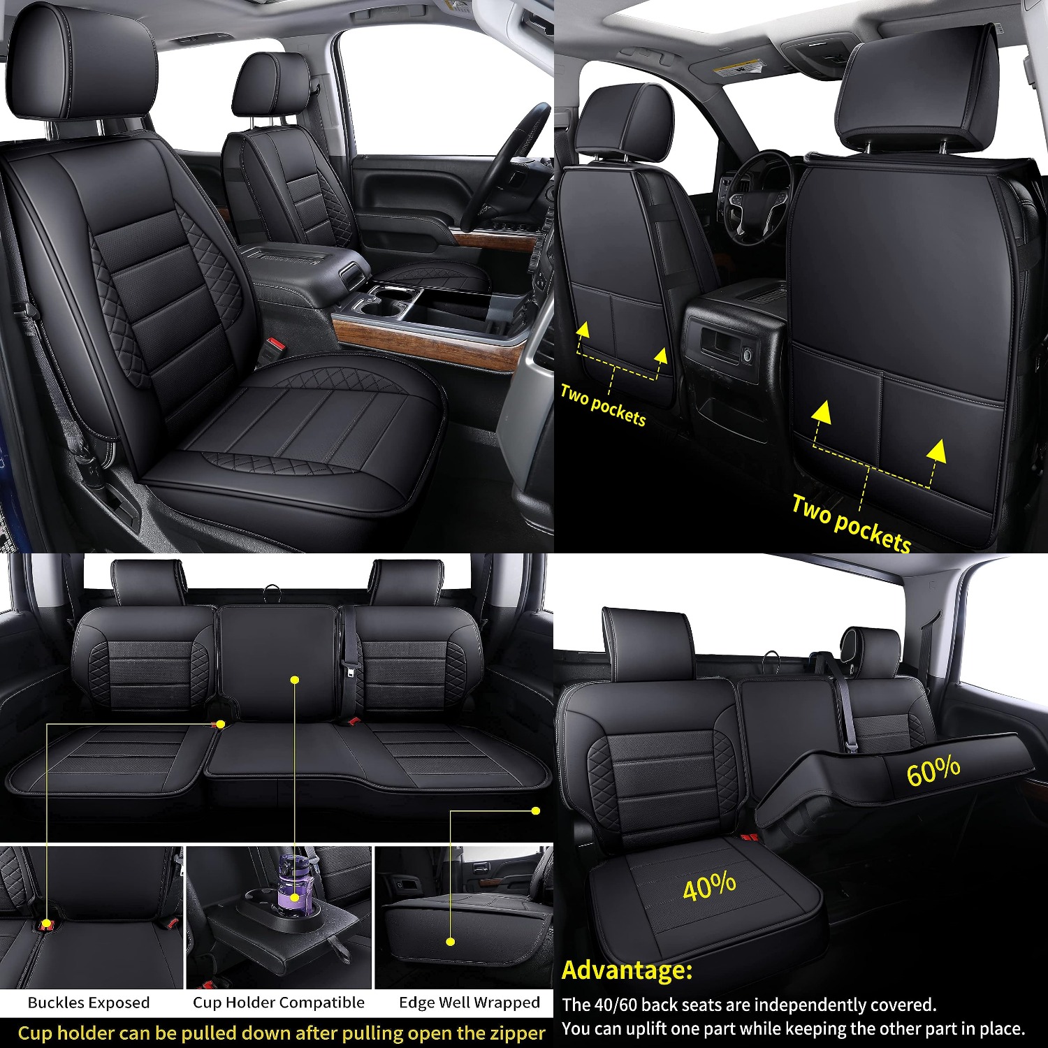 LUCKYMAN CLUB Silverado Sidlokovriloj, Konvenaj por 2019-2023 Chevy Silverado GMC Sierra 1500 kaj 2020-2023 2500HD 3500HD Skipkabina Akvo Prova Imita Ledo