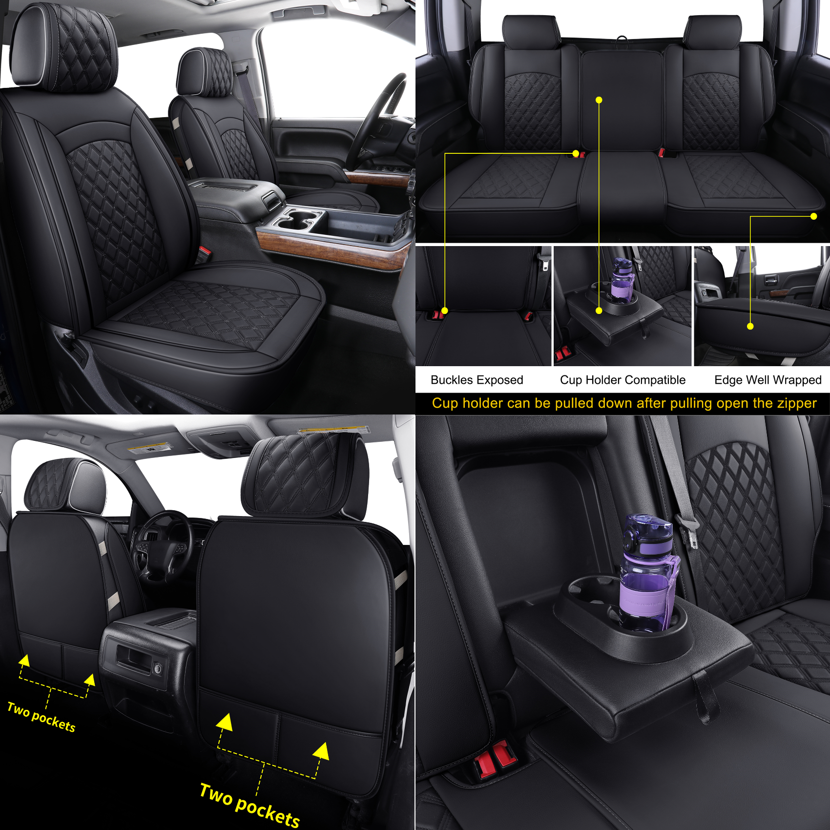 LUCKYMAN CLUB Chevy Silverado GMC Sierra Truck Seat Covers Trail Boss Z71 Pickup 2007-2025 1500 2500HD 3500HD Crew Double Extended Cab Waterproof Leather