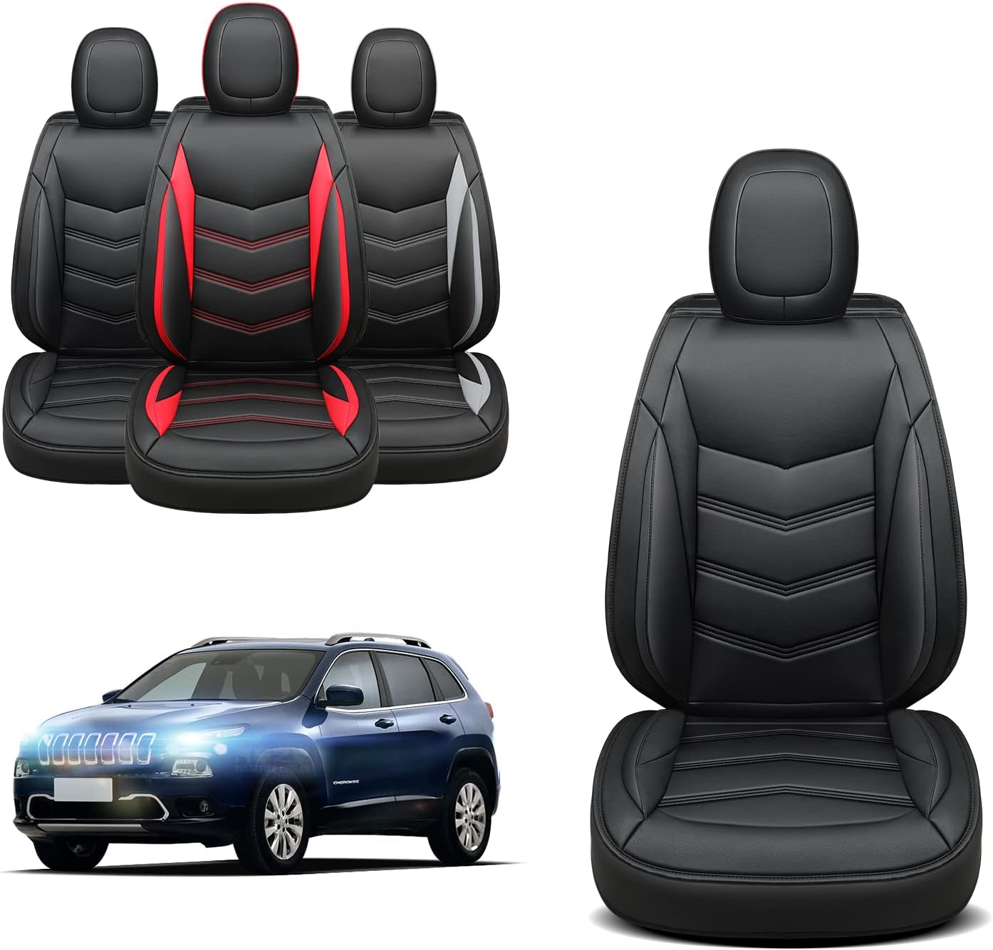 LUCKYMAN CLUB Jeep Cherokee Custom Seat Covers Fit 2014 2015 2016 2017 2018 2019 2020 2021 2022 2023 2024 2025 years Cushions with Waterproof Faux Leather Car Accessories