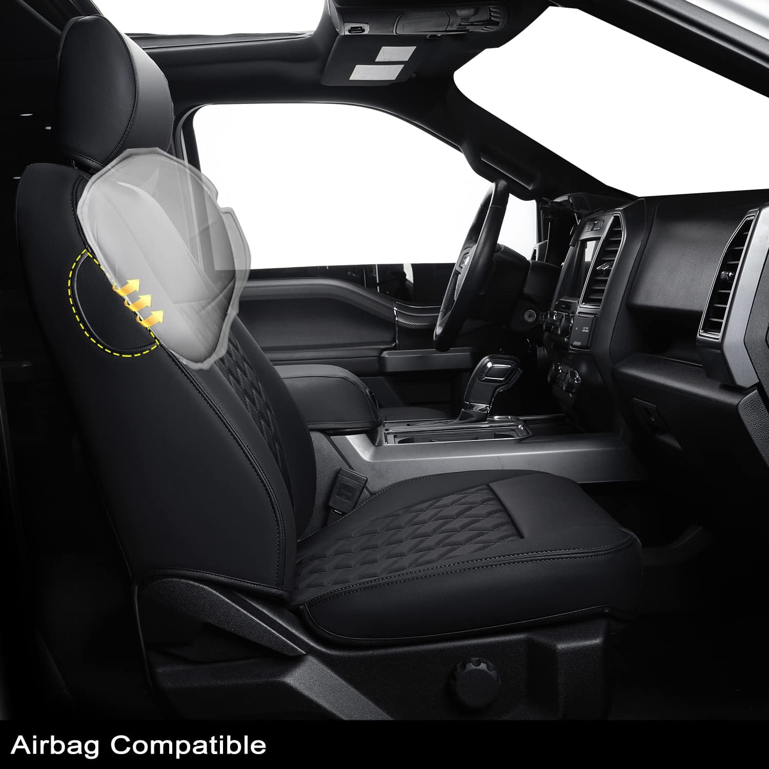 LUCKYMAN CLUB F150 SuperCrew 2009-2025 Custom Pickup Car Truck Seat Covers XLT, Waterproof Faux Leather, Full Coverage, Also Fit 2010-2025 F250/F350/F450
