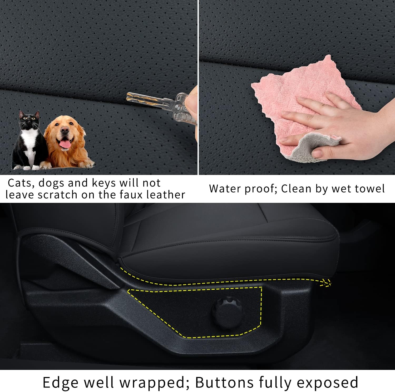 LUCKYMANCLUB F150 Faux-ledaj Sidlokoj, Propre konvenaj 2015-2024 Ford F150 SuperCrew, kaj 2017-2024 F250 F350 F450 Super Duty Crew Cab