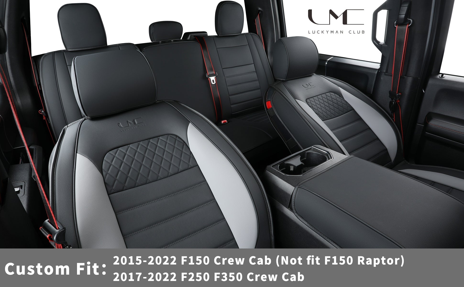 LUCKYMAN KLUBO Por F150 Faux-Ledaj Sidlokoj, Por F150 2009-2024 Super Crew Super Cab Regular Cab 2017-2023 Por F250 F350 F450 Super Duty Crew Cab