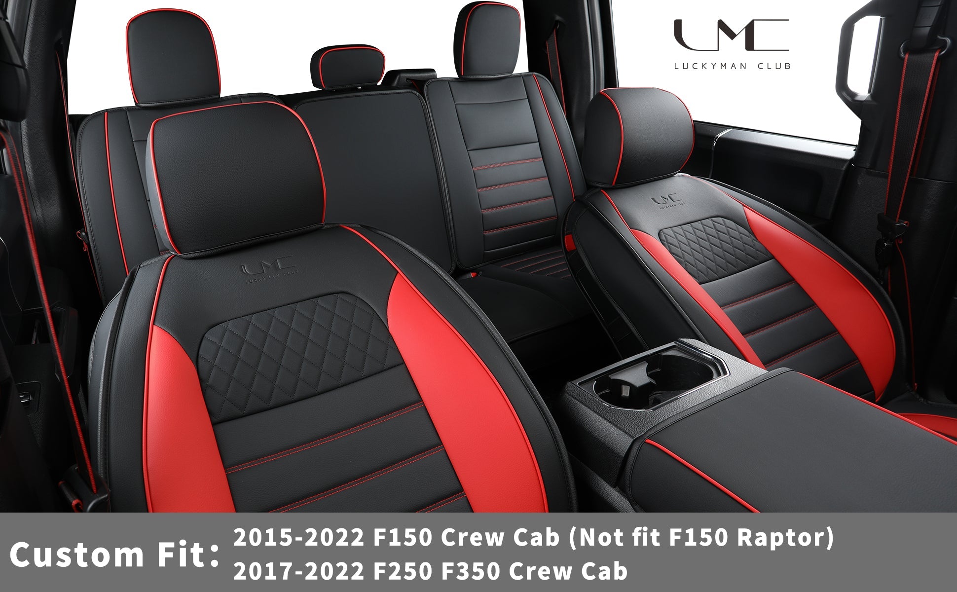 LUCKYMAN KLUBO Por F150 Faux-Ledaj Sidlokoj, Por F150 2009-2024 Super Crew Super Cab Regular Cab 2017-2023 Por F250 F350 F450 Super Duty Crew Cab