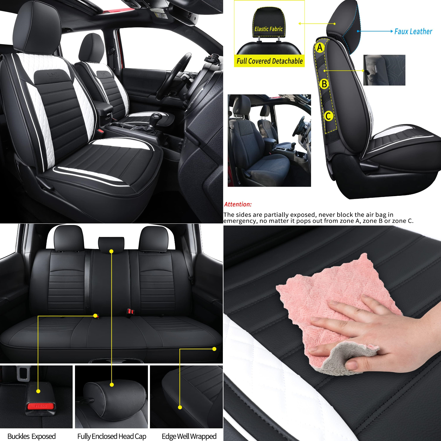 LUCKYMAN CLUB Tacoma Seat Covers, Fit for 2005-2025 Tacoma Crew Cab/Double Cab SR SR5 TRD Sport TRD Off-Road PreRunner with Water Proof Faux Leather