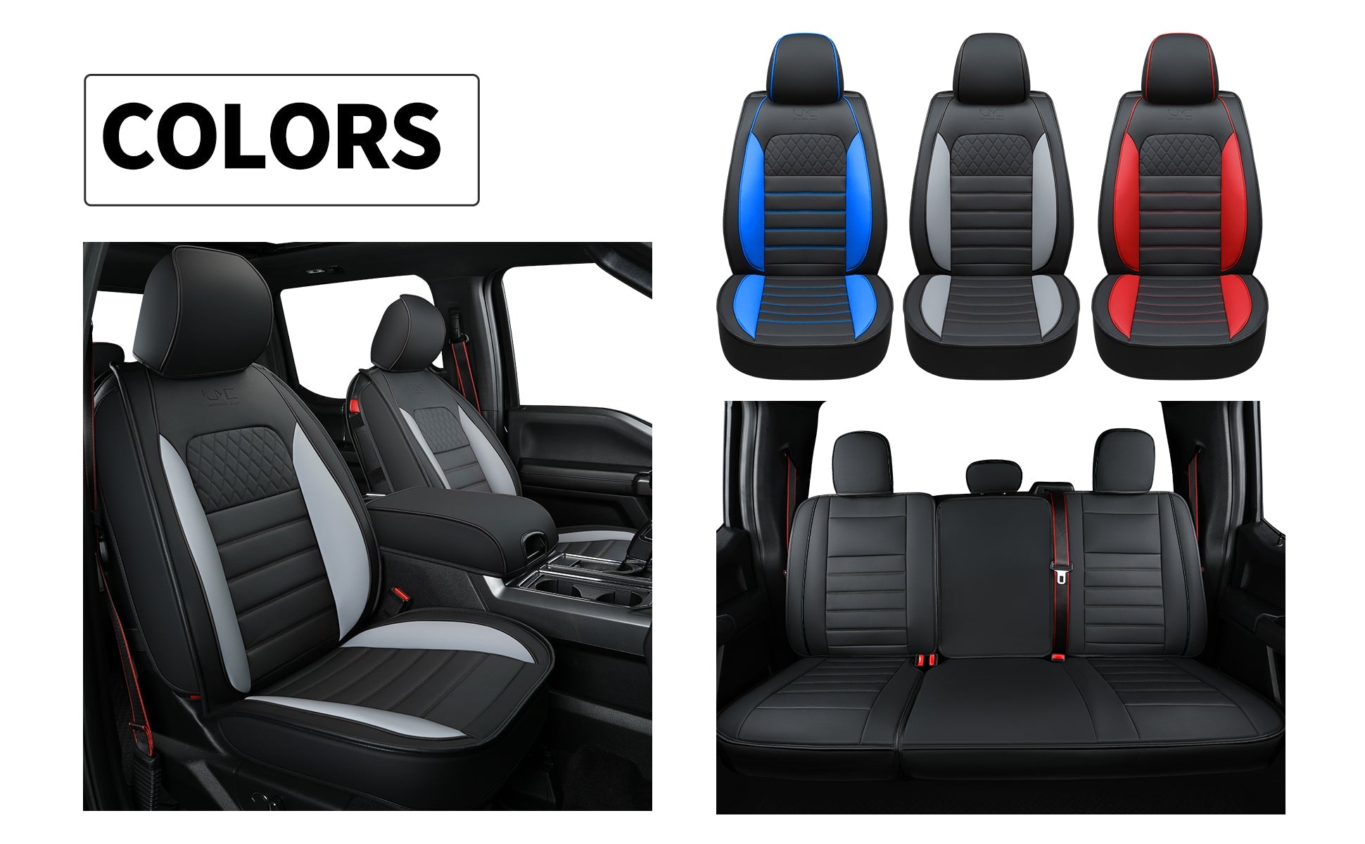 LUCKYMAN KLUBO Por F150 Faux-Ledaj Sidlokoj, Por F150 2009-2024 Super Crew Super Cab Regular Cab 2017-2023 Por F250 F350 F450 Super Duty Crew Cab