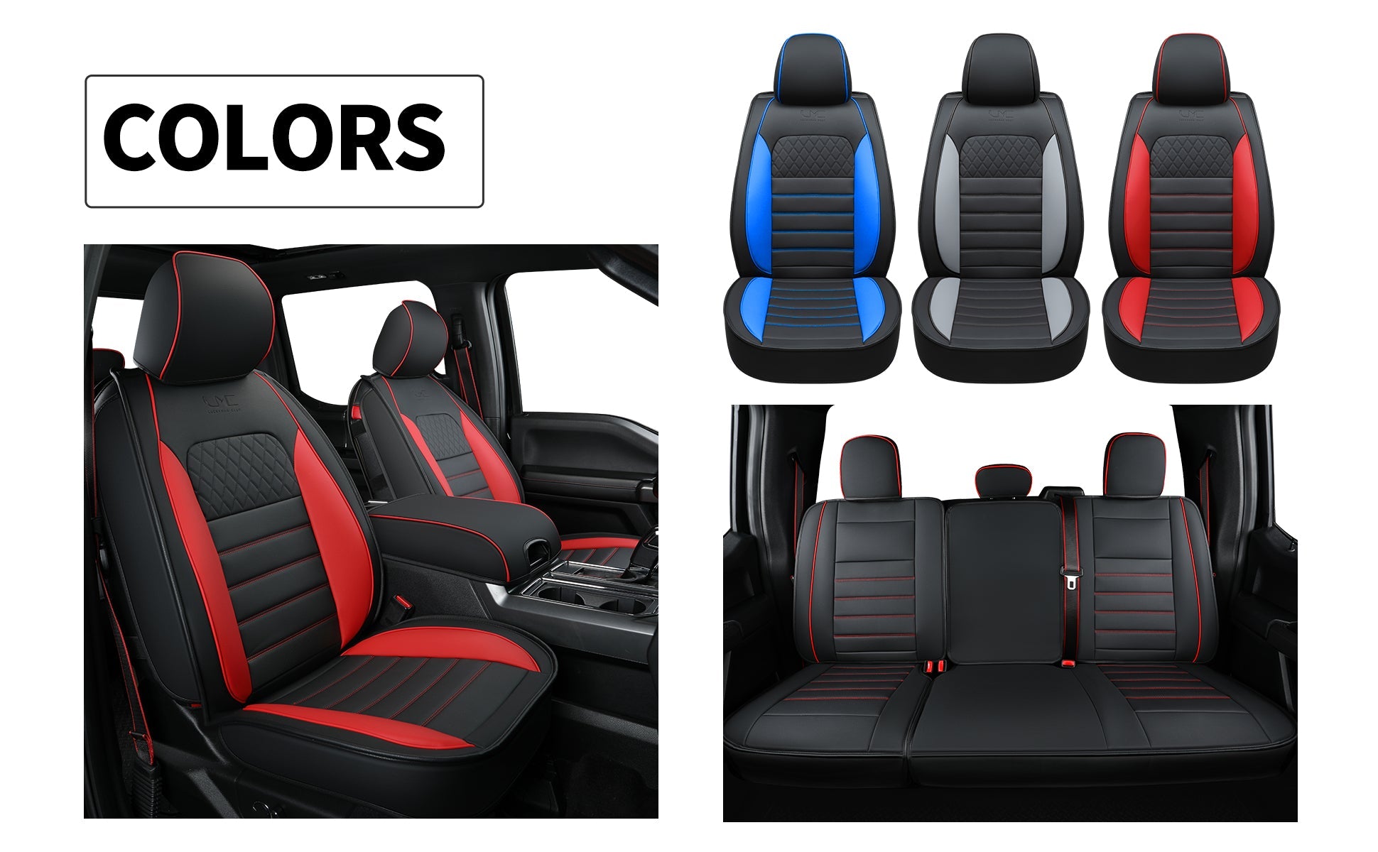 LUCKYMAN KLUBO Por F150 Faux-Ledaj Sidlokoj, Por F150 2009-2024 Super Crew Super Cab Regular Cab 2017-2023 Por F250 F350 F450 Super Duty Crew Cab