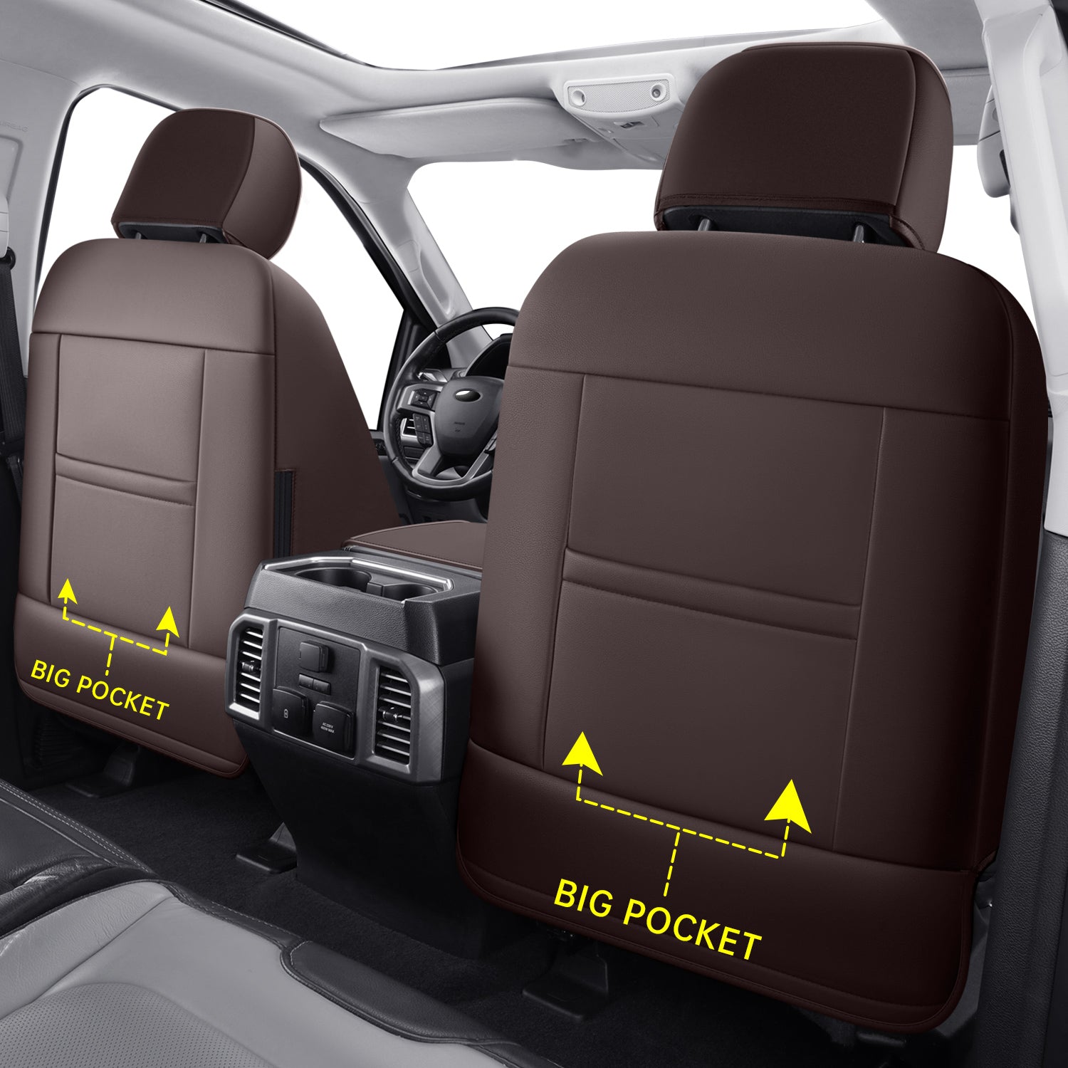 LUCKYMAN CLUB Ford F150 Faux Leather Seat Covers for 2015-2025 F150 SuperDriver and 2017-2025 F250 F350 F450 SuperDriver Cab Leather Trucks, All Season Universal Full Surround Specialty Seat Covers
